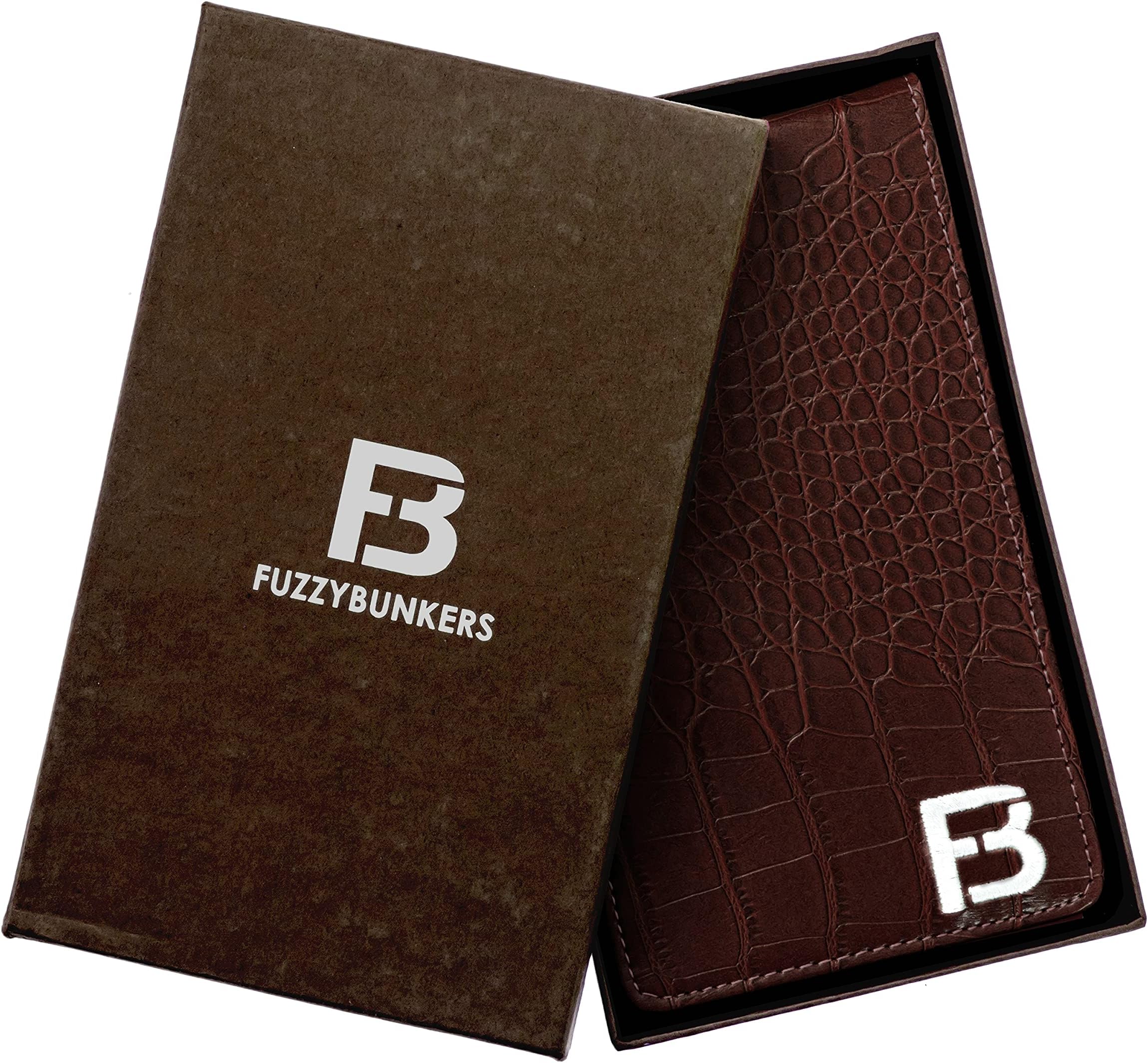 Fuzzy Bunkers Quality Leather Golf Scorecard Holder - Yardage Book Cover - Golf Yardage Book - Golf Scorecard Book -Free Pencil and Stat Tracker Sheet (Brown)