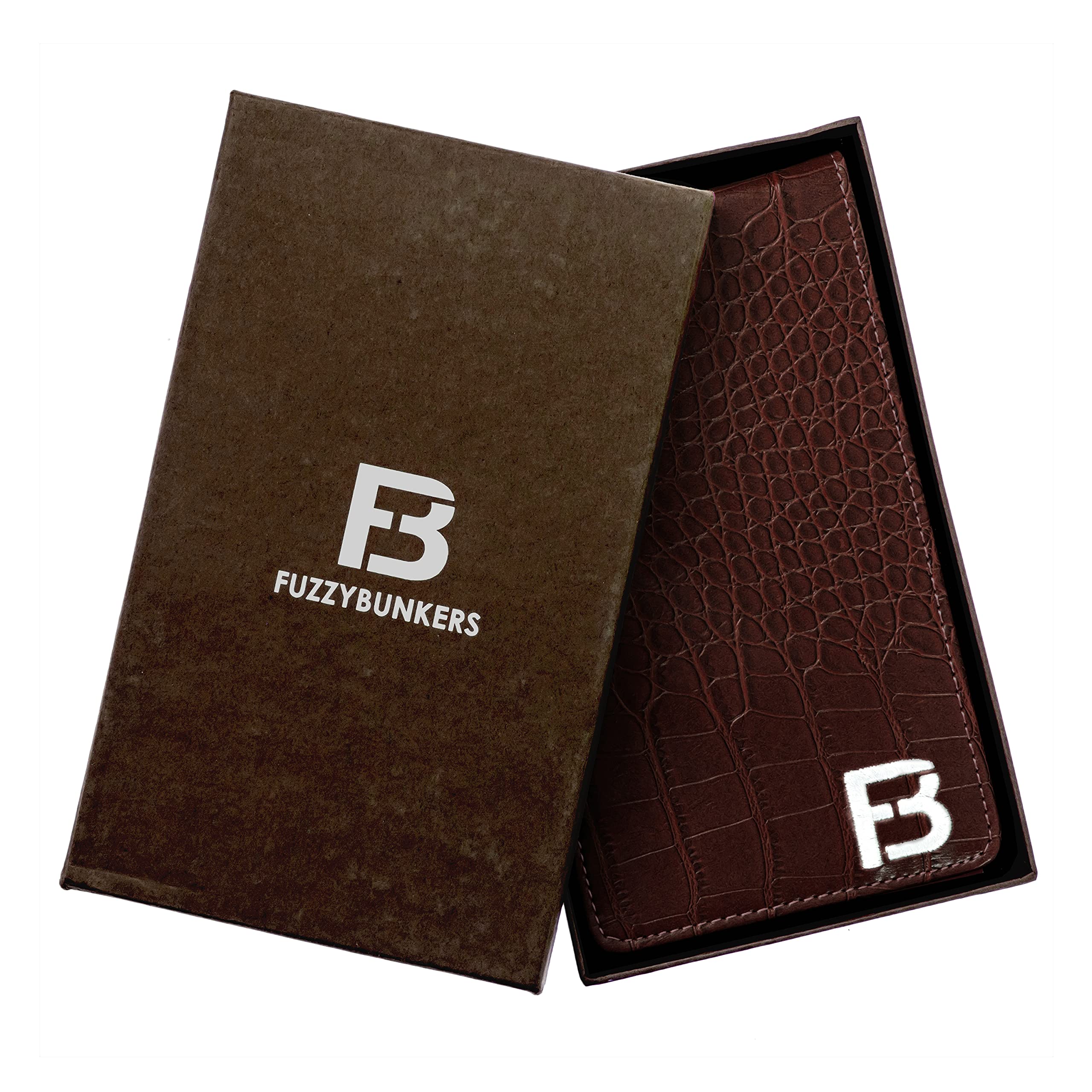 Fuzzy Bunkers Quality Leather Golf Scorecard Holder - Yardage Book Cover - Golf Yardage Book - Golf Scorecard Book -Free Pencil and Stat Tracker Sheet (Brown)