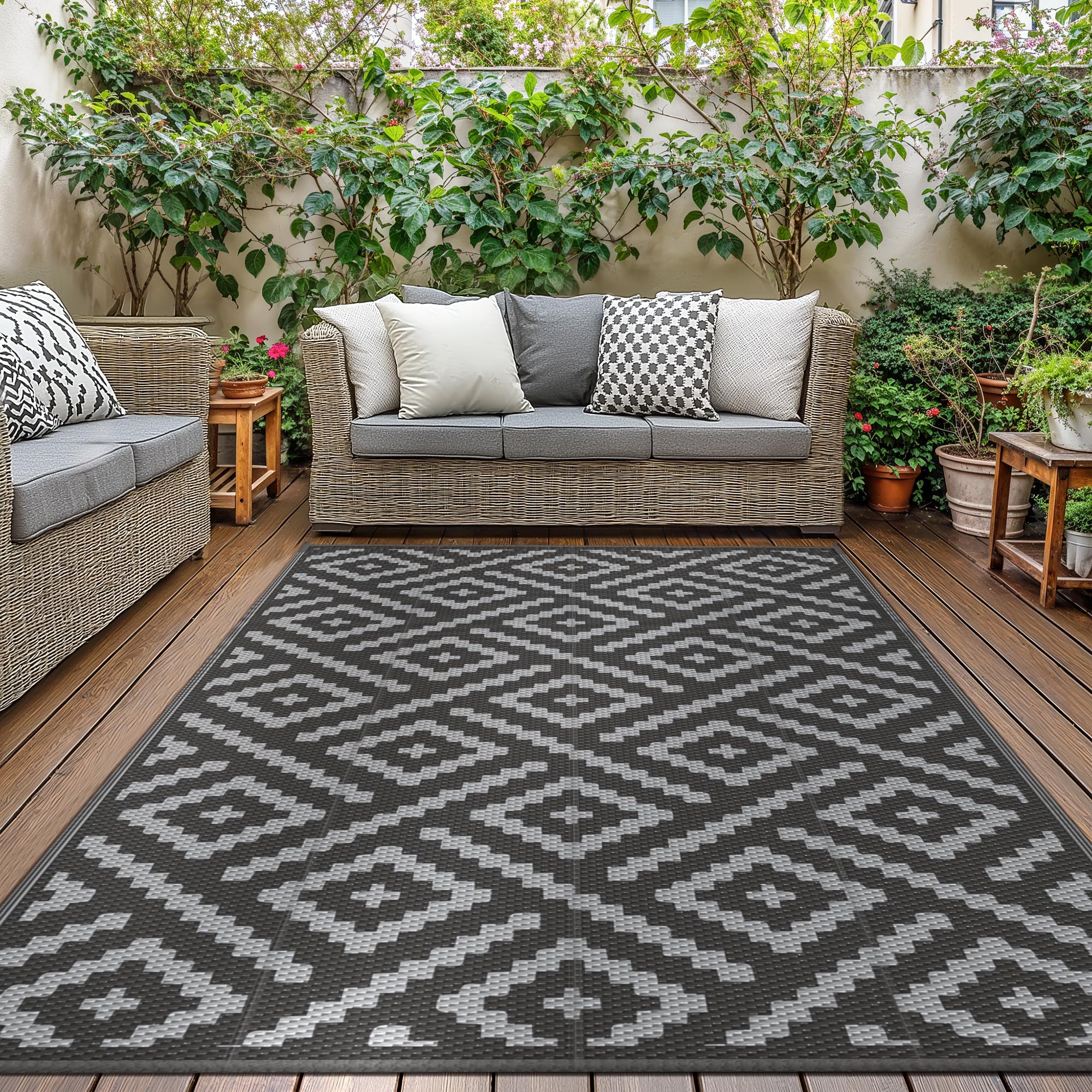 GENIMO Outdoor Rug Garden Rugs Waterproof Reversible Recycled Outdoor Carpet Washable UV Resistant Modern Area Rugs for Patios Picnic