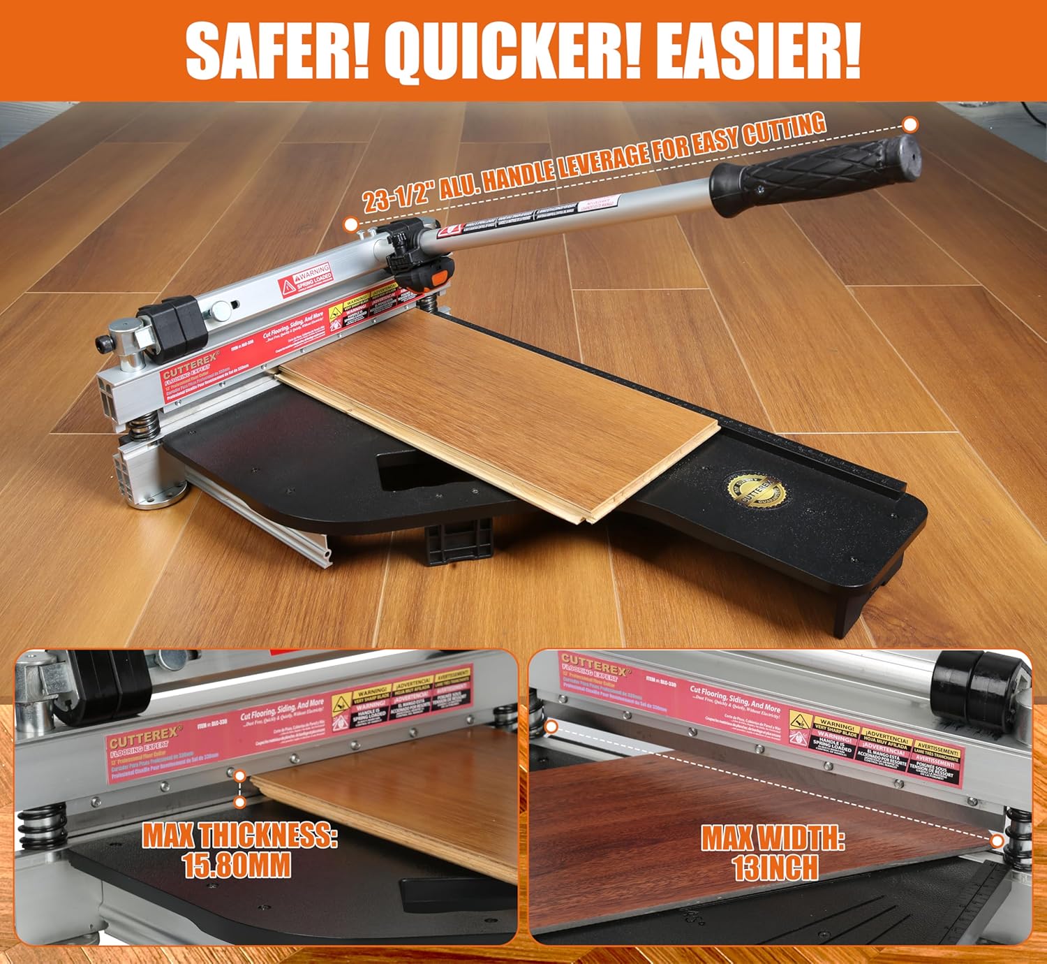 Laminate Floor Cutter, 13” Vinyl Floor Cutter with Wheels – Easy Angle & Length Cutting, Flooring Tools - Cuts Laminate Floor, Engineered Wood, LVP, LVT, VCT, SPC, WPC, HSS Blade/LED Light