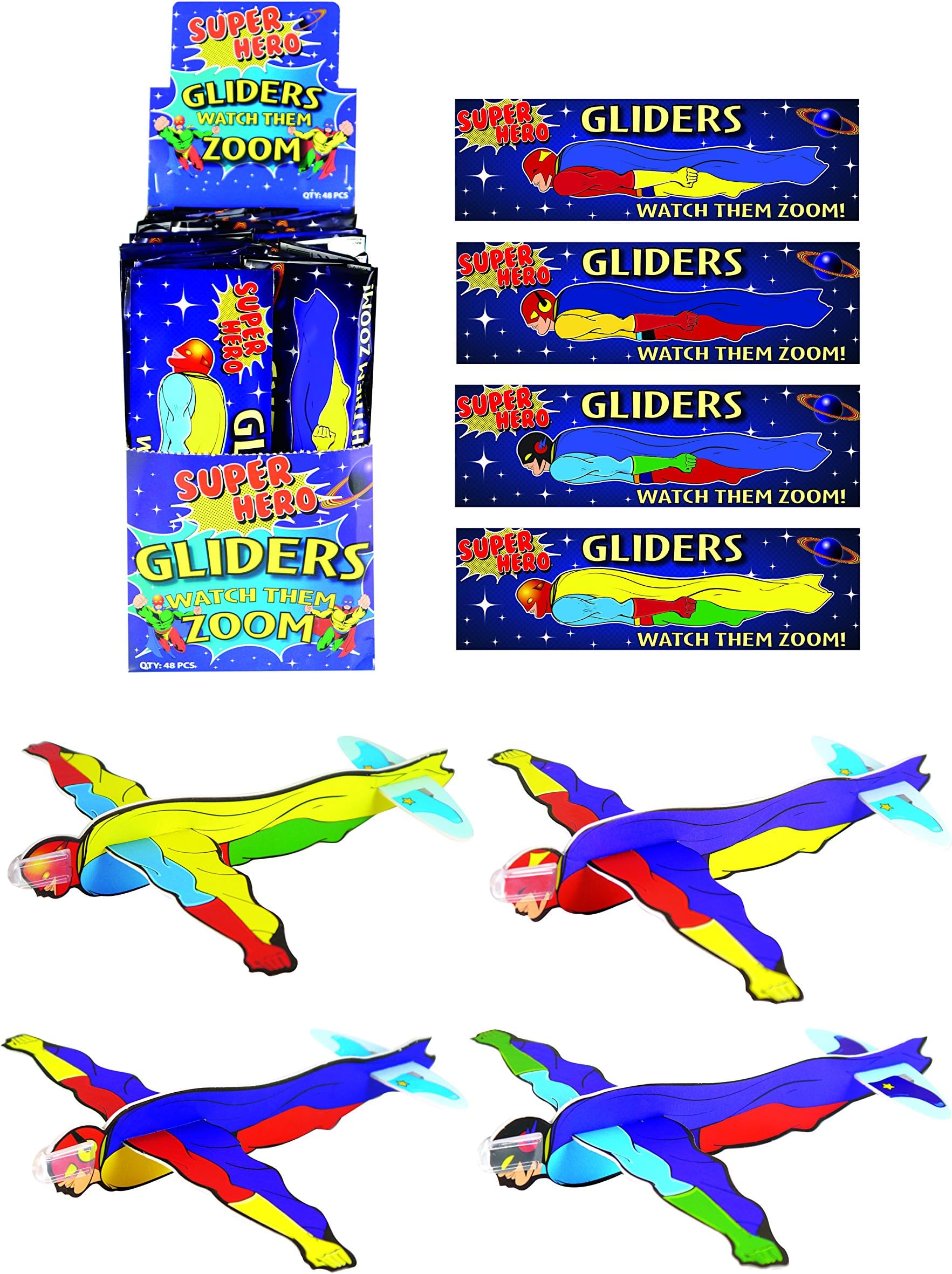 12 x Super Hero Gliders - perfect for party bags and game prizes