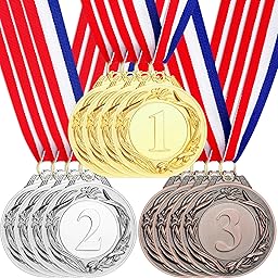 Santme 12 piezas Medalla de Recompensa, Medalla de Oro Medalla de Plata Medalla de Bronce con Cintas de Cuello para Competiciones, Deportes, Estilo Olímpico Diámetro aprox. 5,0 cm