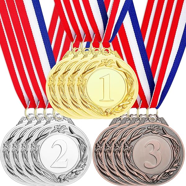 Santme 12 piezas Medalla de Recompensa, Medalla de Oro Medalla de Plata Medalla de Bronce con Cintas de Cuello para Competiciones, Deportes, Estilo Olímpico Diámetro aprox. 5,0 cm - 1