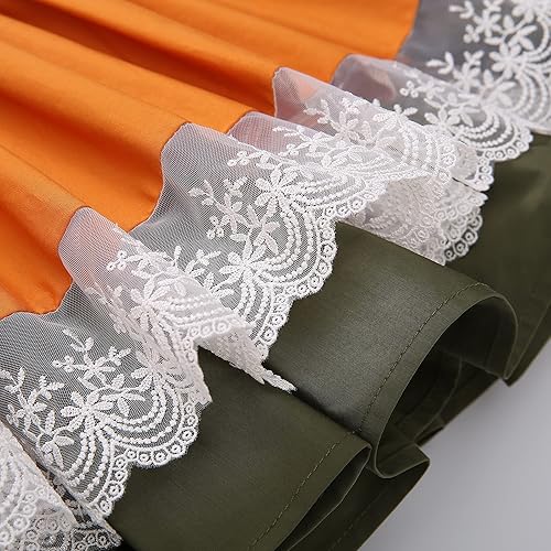 Pettigirl Girl Thanksgiving Day Pumpkin Pattern Orange Ruffle Clothing Kid Toddler Vintage Lovely Party Holiday Dresses(Orange,10 Years)