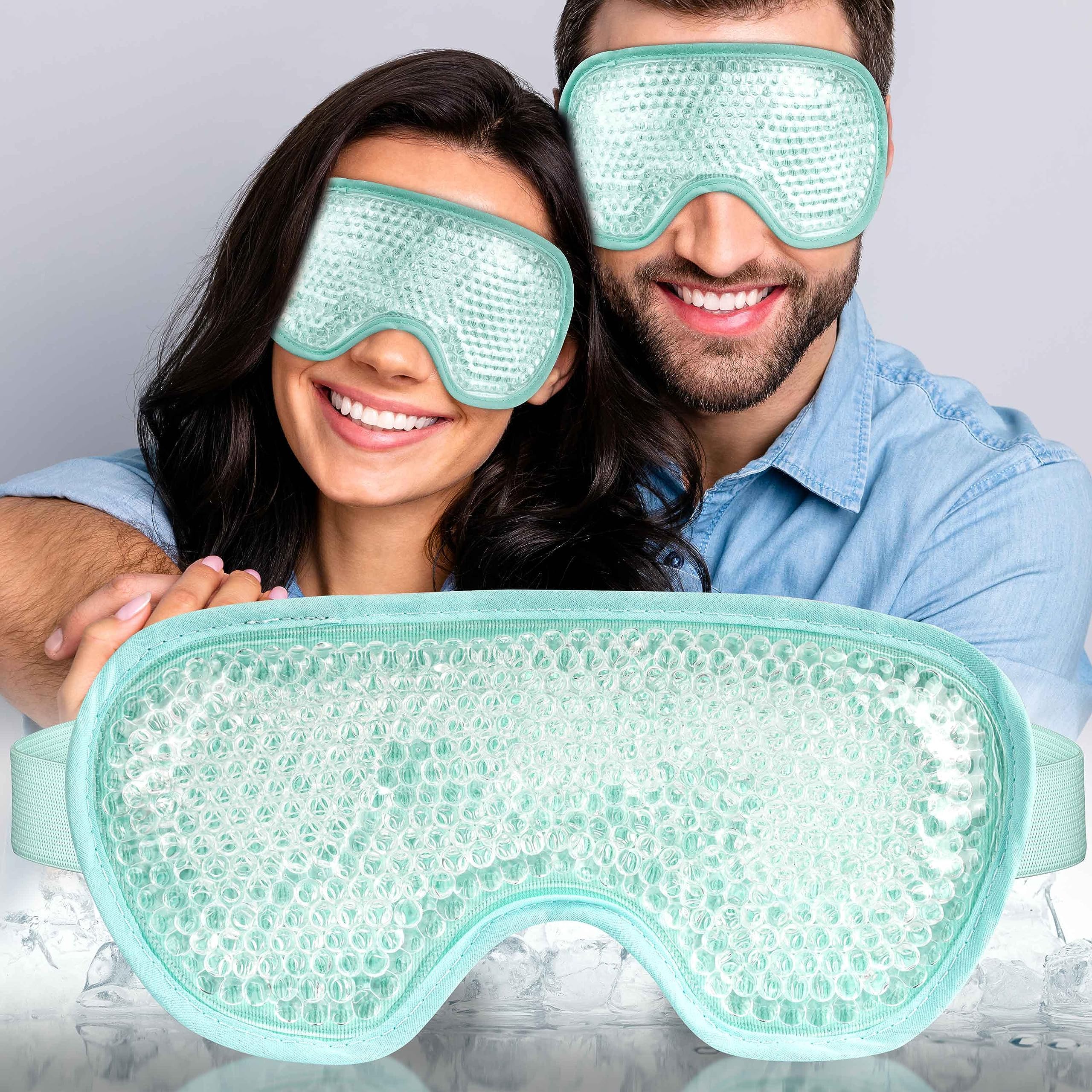 2PCS Cooling Eye Mask with Gel Bead, Reusable Cold Compress Ice Pack Sleeping Eye Cooling Pads for After Eyelid Surgery, Puffiness, Puffy Eyes, Headache, Migraine Relief (2PCS Blue)
