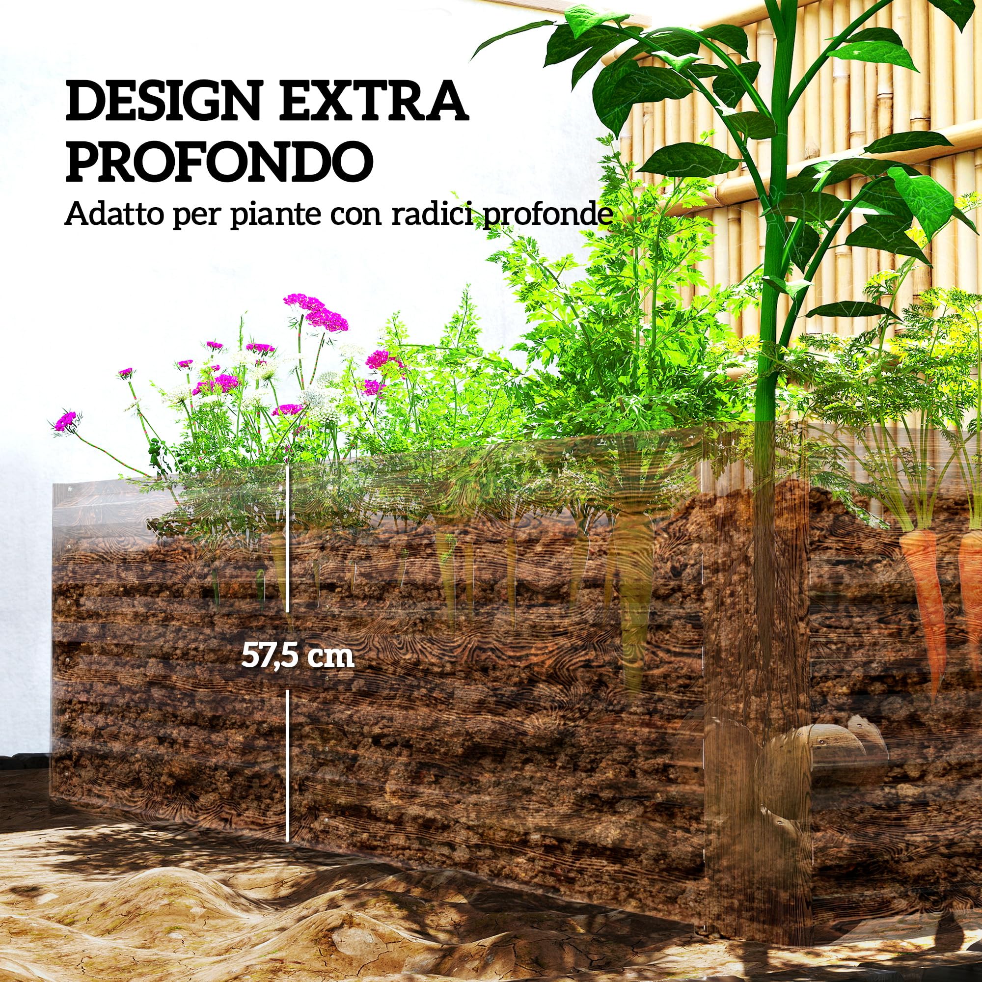 Outsunny Letto per Orto Rialzato da Esterno 180x90x57.5 cm Marrone Scuro | Fondo Aperto, Barre di Supporto, Fioriera da Esterno in Acciaio Zincato, per Fiori Verdure, Balcone Giardino