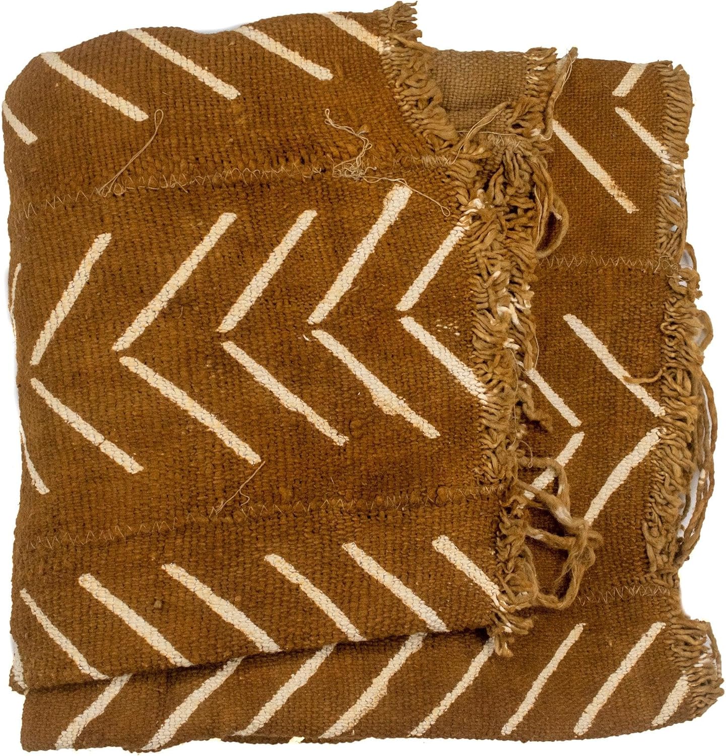 The Bead Chest Brown Bogolan Mali Mud Cloth - Handmade African Textile from West Africa - 40x64 Inches - Ideal for Home Decor, Boho Throw Blanket, Upholstery, or Crafts