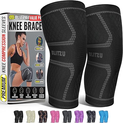 BLITZU - Rodillera de compresión para hombres y mujeres  mejor soporte para correr, gimnasio, entrenamiento, fitness, levantamiento de pesas. Alivio