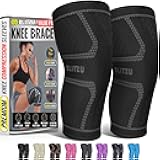 Knee Brace for Women & Men, 2 Pack Compression Knee Brace, Knee Support Sleeve for Pain Relief, Running, Workout, Sports, Knee Braces for ACL, Meniscus Tear, Arthritis and Injury Recovery Black L