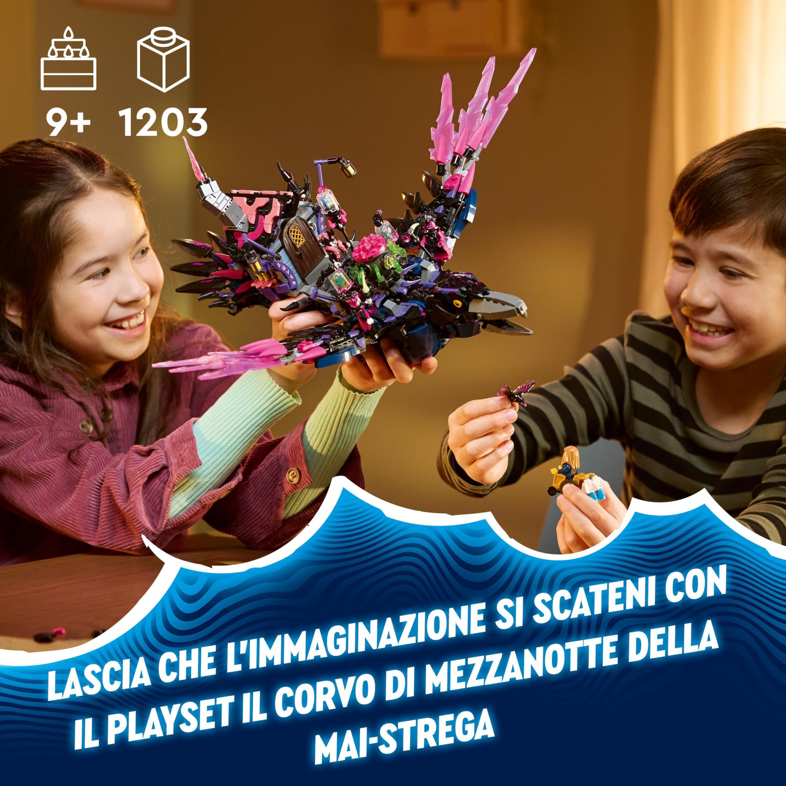 LEGO DREAMZzz 2 in 1 Corvo di Mezzanotte della Mai-Strega, Giocattolo d'Avventura Trasformabile in Casa o Ragno, Giochi Creativi per Bambini e Bambine da 9 Anni con 6 Personaggi, Idea Regalo 71478