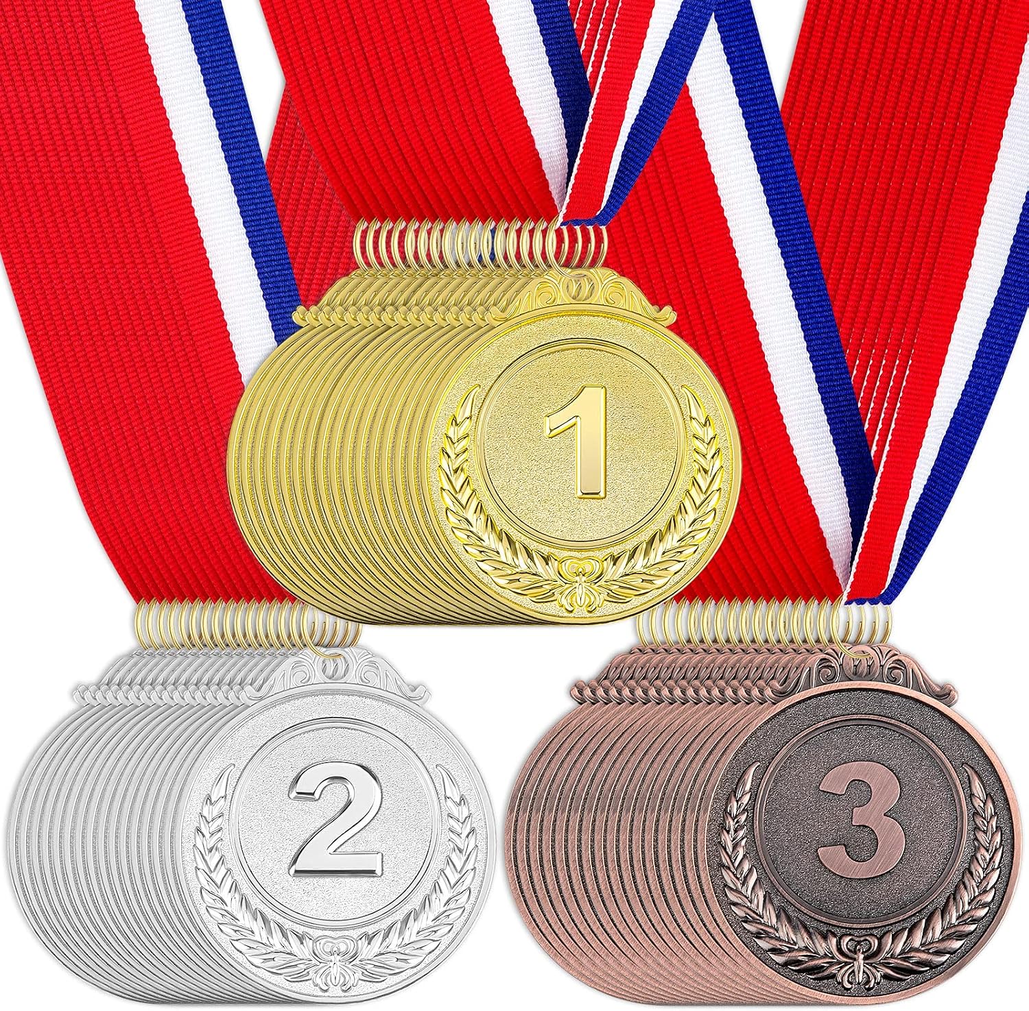 Metal Winner Gold Silver Bronze Award Medals Olympic Style Metal Winner Awards with Neck Ribbon, 2Inches