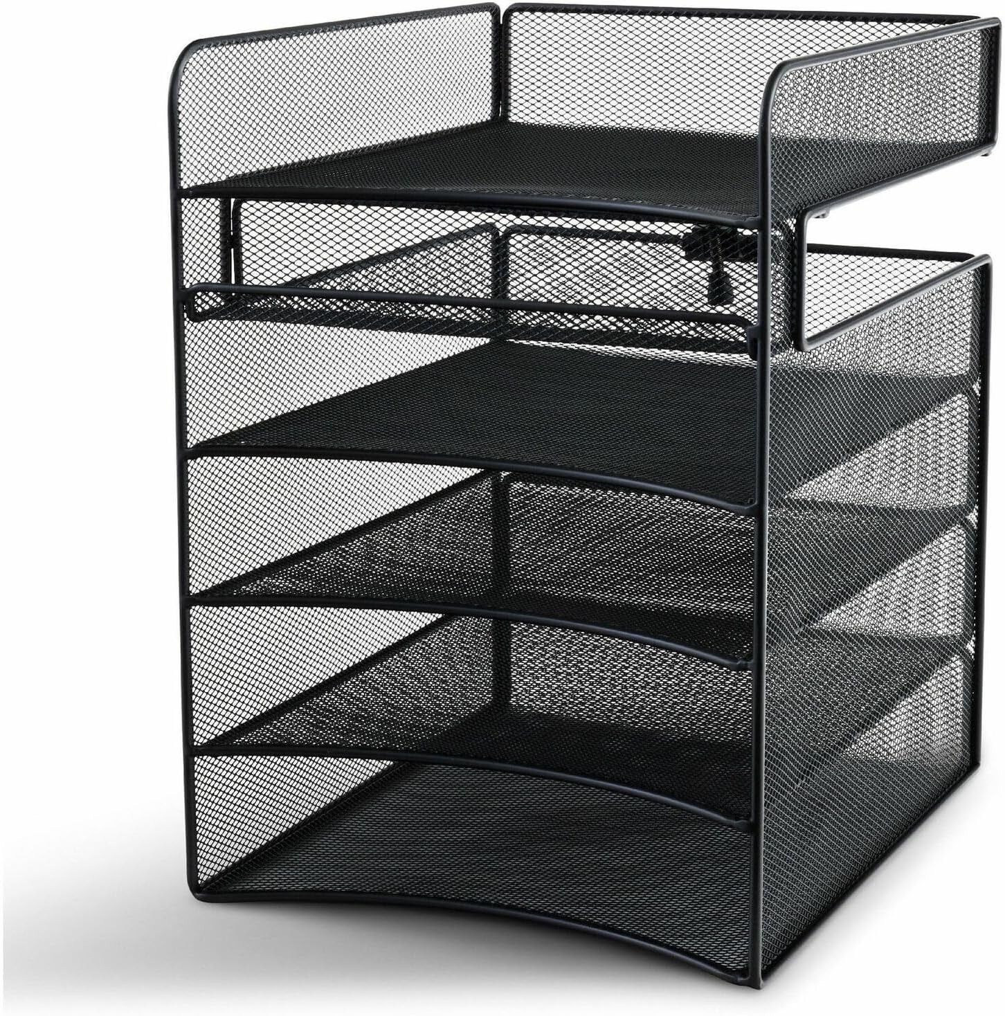 Onyx Hanging Under Desk Organizer, 5 Trays, Office and Classroom Mailbox , Paper and Mail Sorter, Steel Mesh, Black