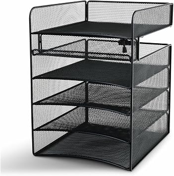 Safco Onyx Hanging Under Desk Organizer, 5 Trays, Office and Classroom Mailbox , Paper and Mail Sorter, Steel Mesh, Black