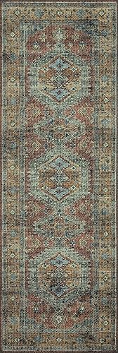 Miniatura 5 de Loloi II Colección Skye SKY-07 - Alfombra redonda tradicional de 8 pies x 8 pies, terracotacielo