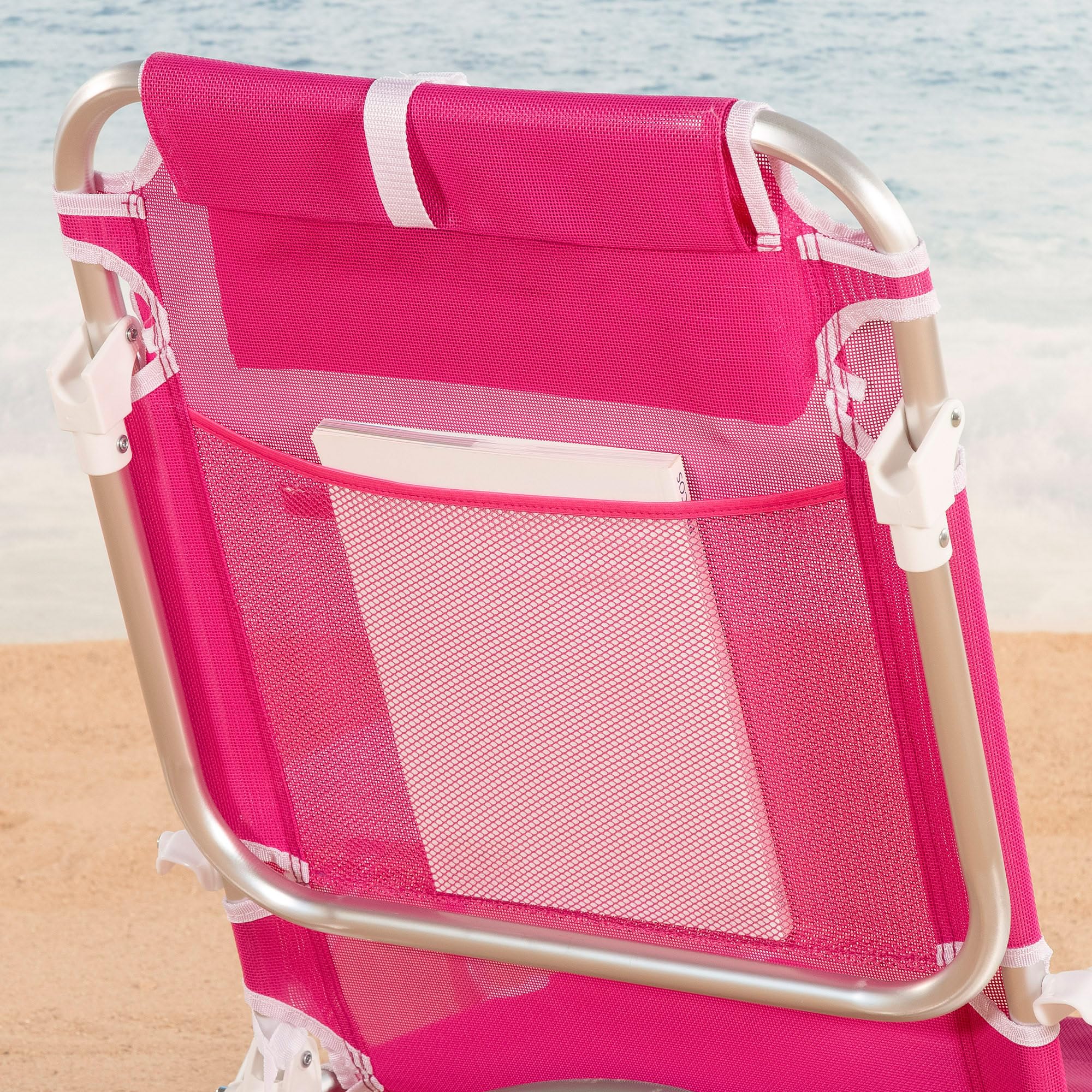 AKTIVE Chaise de Plage Pliable, Fuchsia, textilène et Aluminium, 51 x 45 x 76 cm, 4 Positions, Dossier Haut, 110 kg