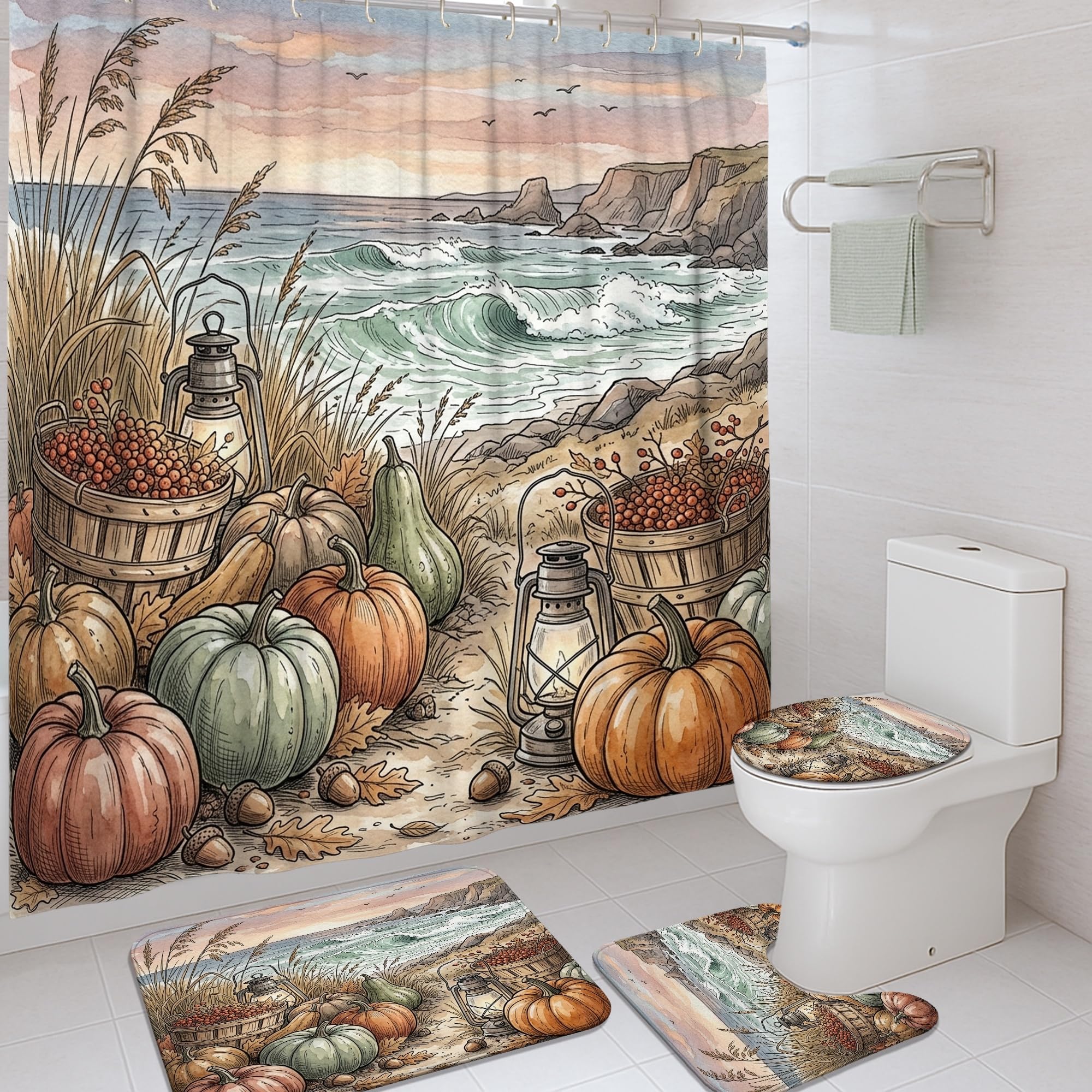 Rideau de douche littoral d'automne en tissu pour décoration de chambre d'amis