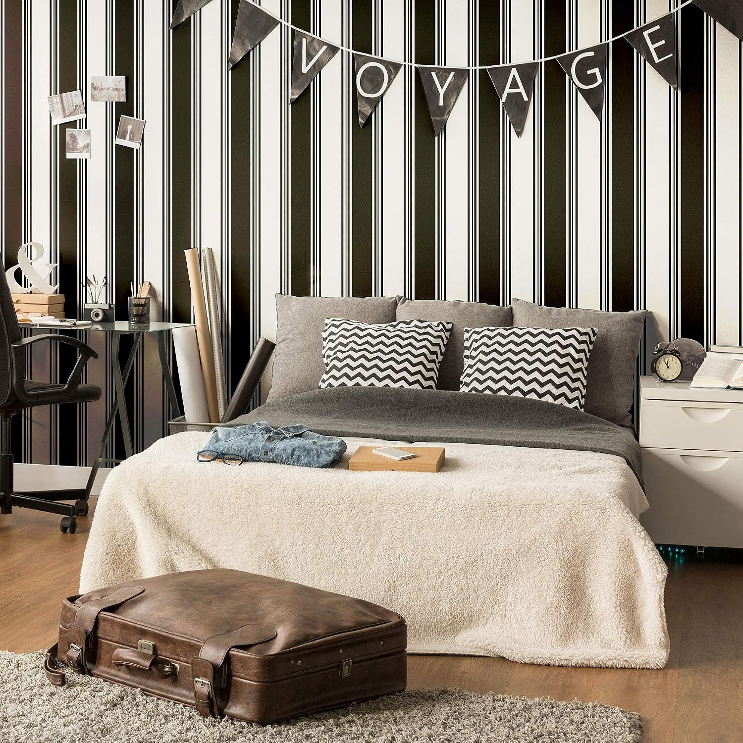 Walls By Me Peel and Stick Black Striped Removable Wallpaper 3712-2ft x 4ft (61x122cm)
