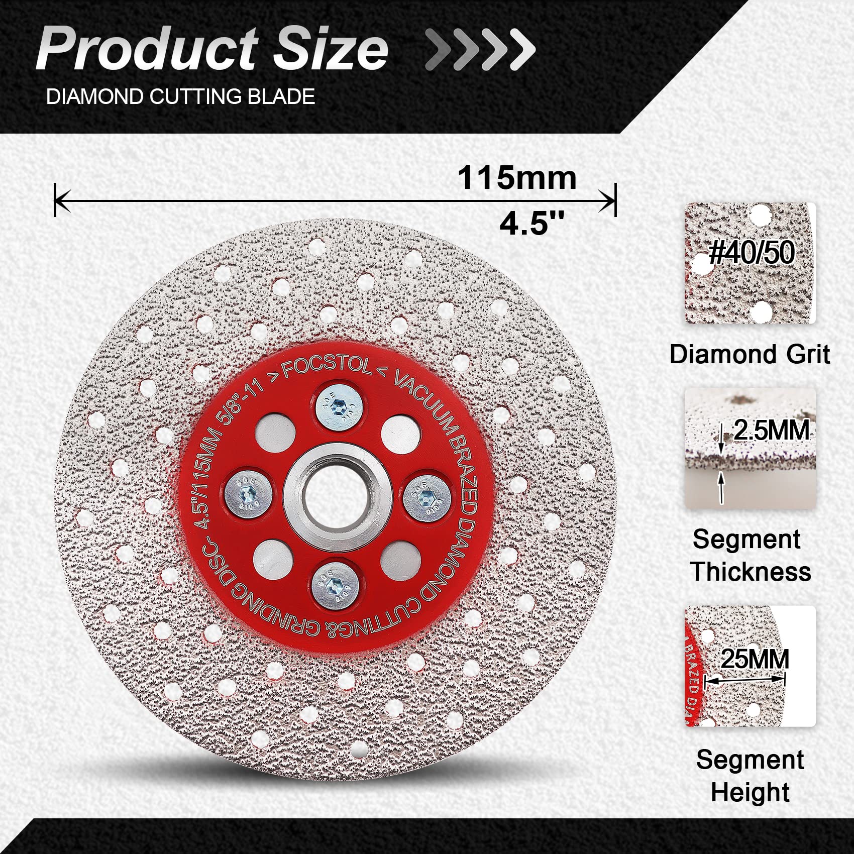 FOCSTOL 4.5" Diamond Cutting Disc - Double Sided Blade For Tile & Stone