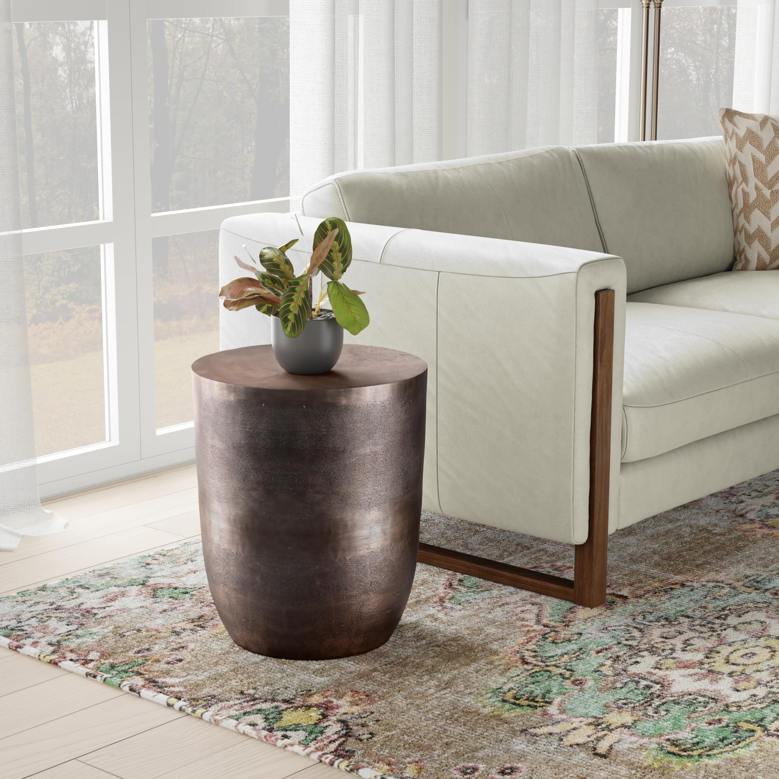 SIMPLIHOME Nova 19" Wide Round Iron Table in Copper Ombre | Industrial cast aluminum accent table with handcrafted finish; assembled side table or end table for living room or bedroom.