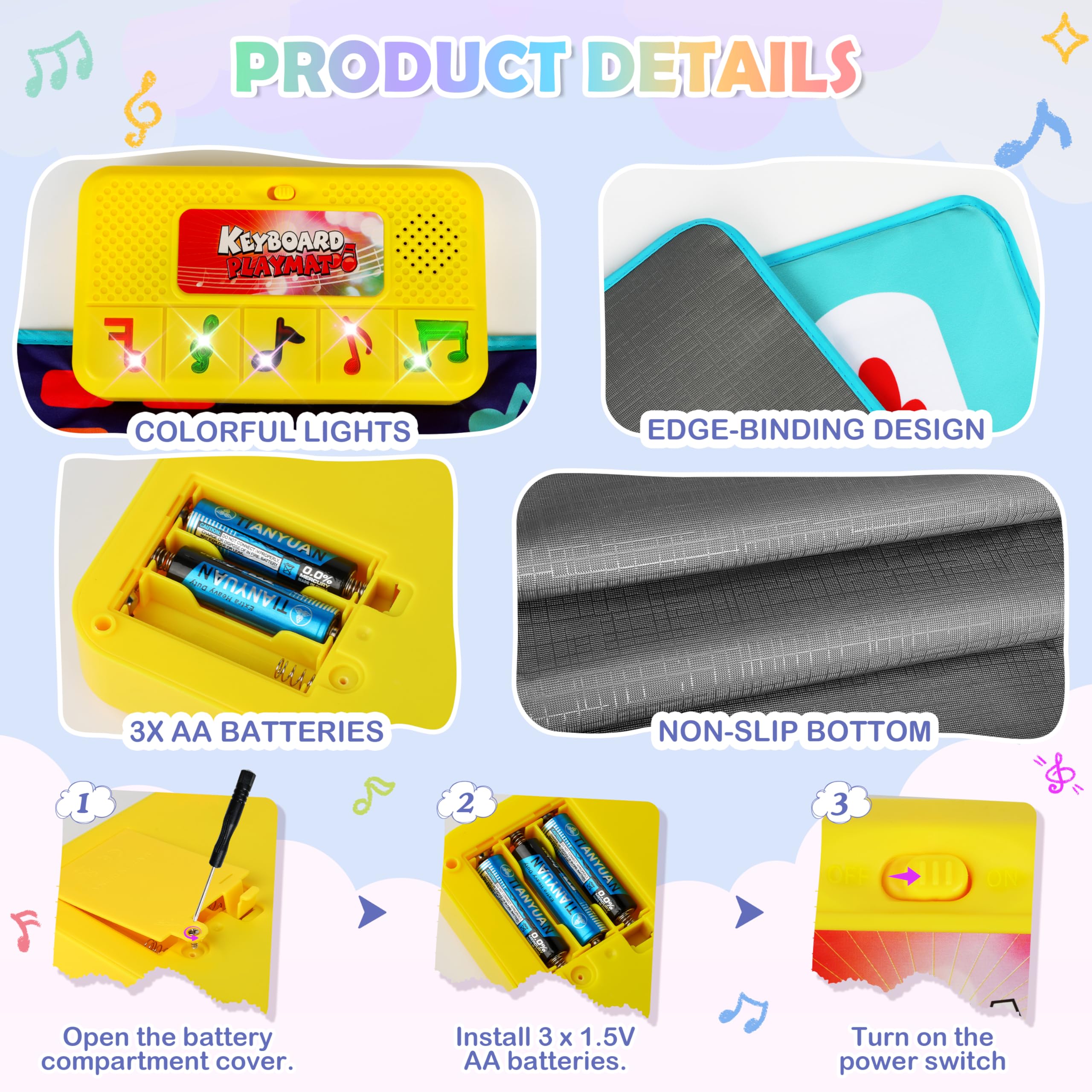 Charmofun Tappeto Musicale Bambini, Tappetino Musicale per Pianoforte con 8 Strumenti, 10 Canzoni Incorporate, Giocattolo Musicale Regalo Natale e Compleanno per Ragazzi Ragazze 1 2 3 4 Anni
