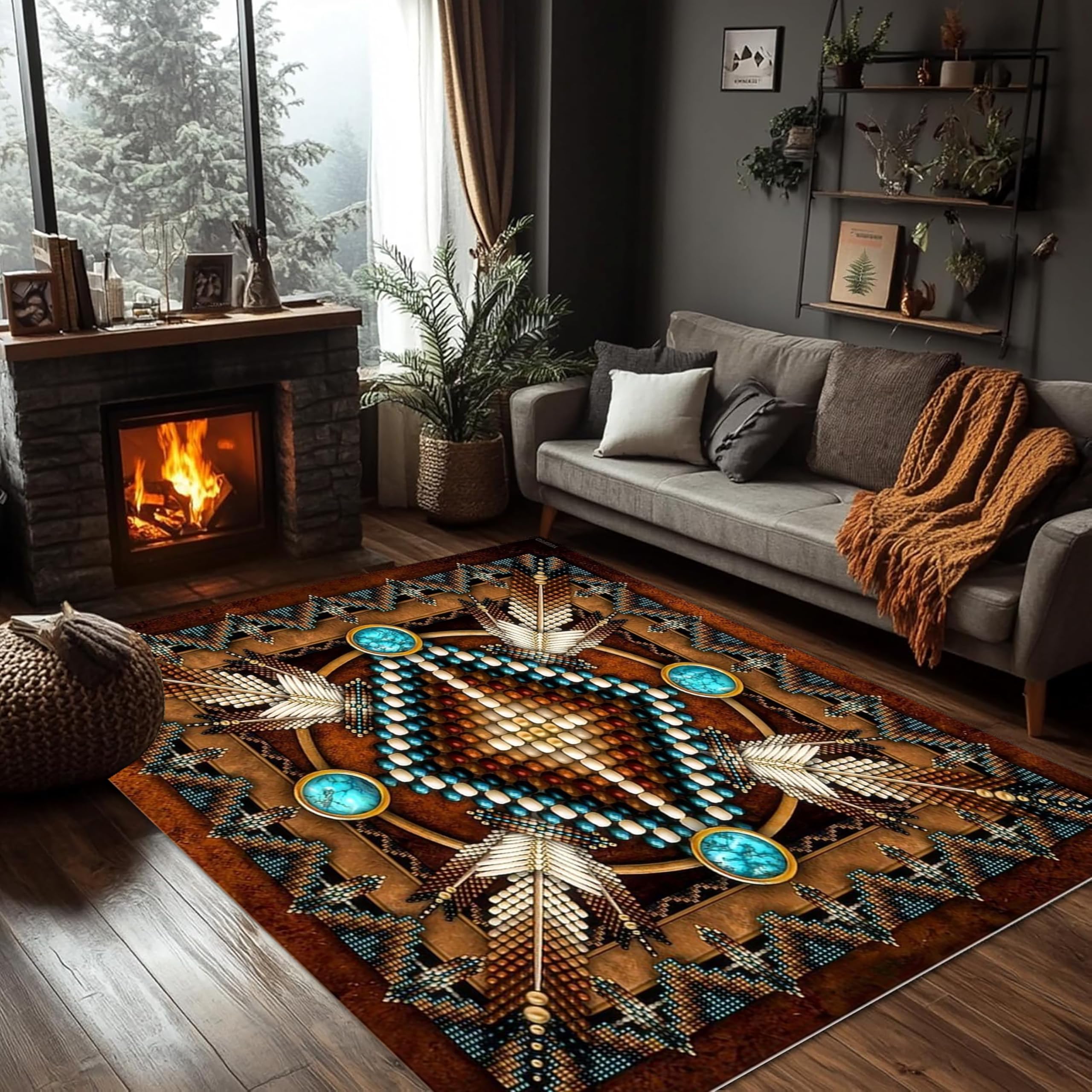 PDENZG Native American Indian Tribal Area Rug, 180x230cm,Southwest Aztec Tribal Carpet, Ethnic Geometric Seamless Pattern Rug,for Bedroom, Living Room, Dining Room Entrance Non-Slip Western Carpets — image 1