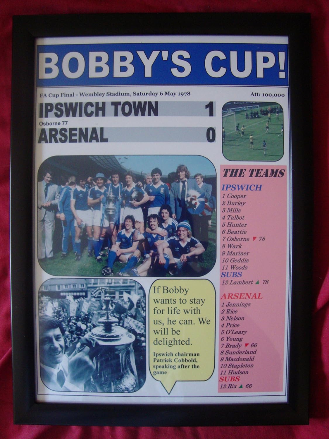 Ipswich Town 1 Arsenal 0 - 1978 FA Cup final - framed print