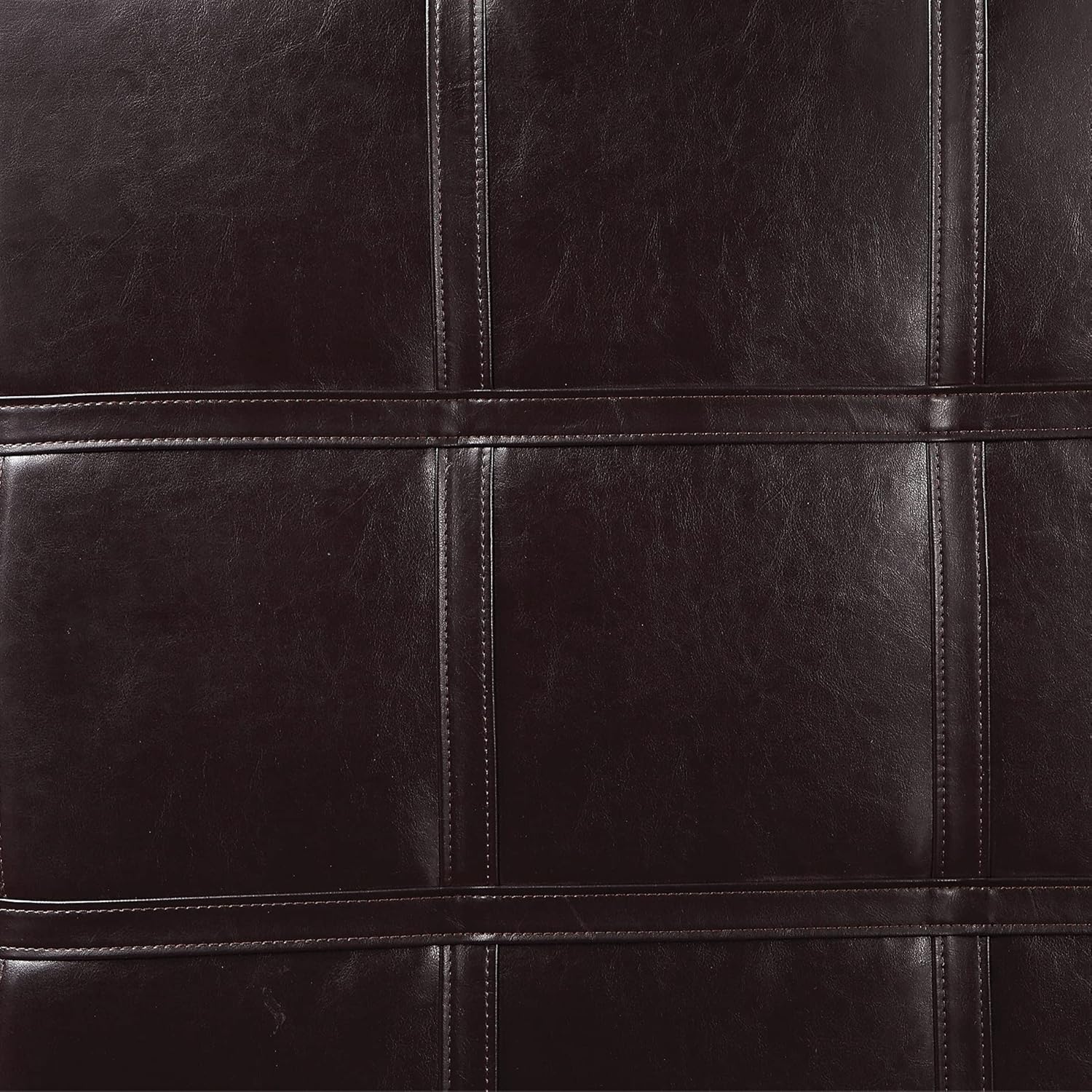 Espresso Faux Leather Square Storage Ottoman with Stitch Detail