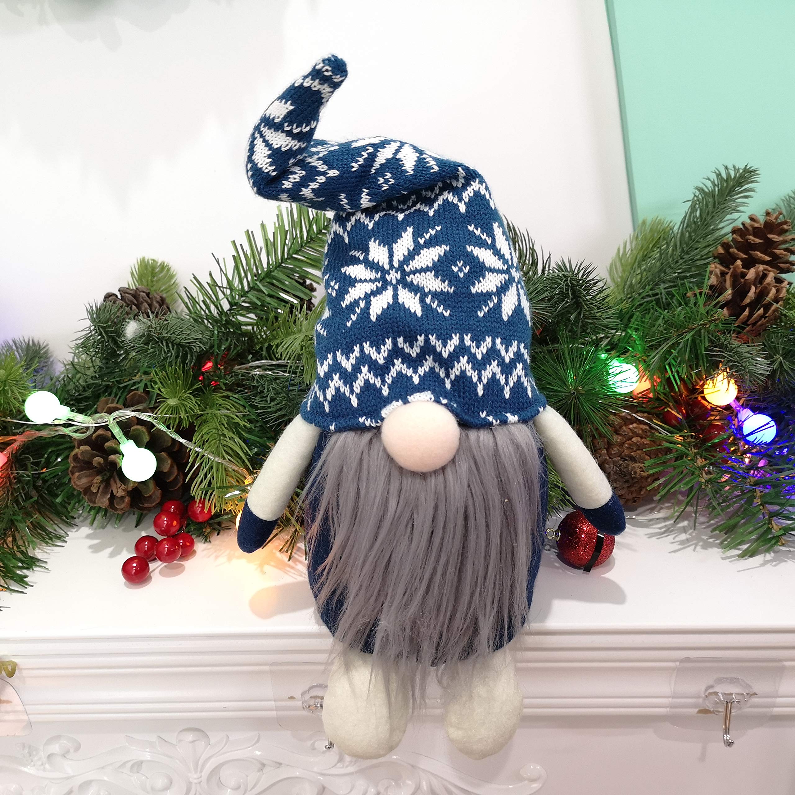 Bstaofy Handmade Plush Swedish Tomte Nisse Figurines Gnome Christmas Santa Claus Elf Home Desktop Collectible Doll Stuffed Decor Holiday Party Supplies Table Ornament, 16'' (Blue)