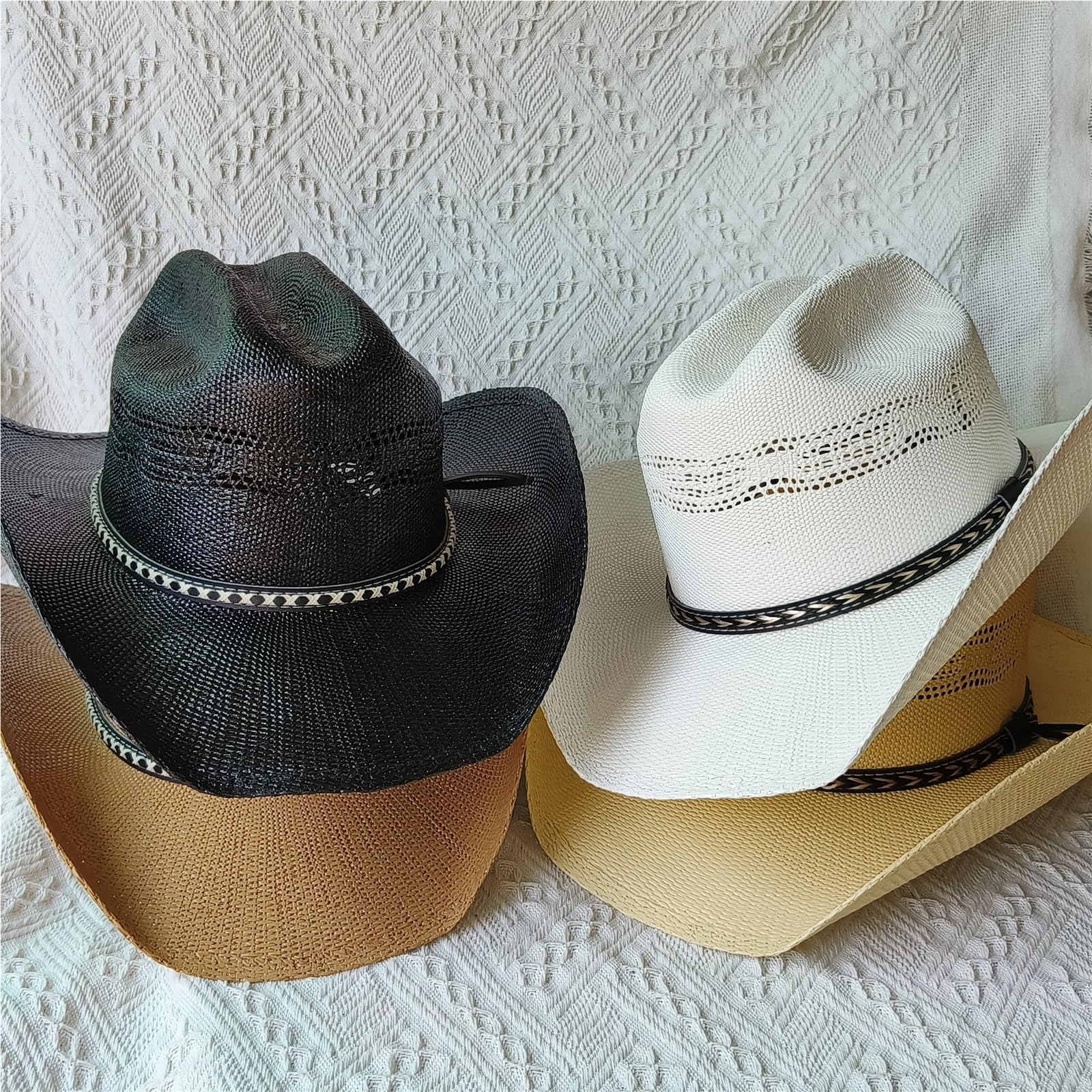 Sombrero de paja vaquero occidental for mujer, sombrero rígido ala grande, for exteriores, jazz for el sol verano Para Adulto