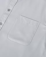 Vista 44 de Alimens & Gentle - Camisas de vestir con bolsillo y manga corta, de color liso y sin arrugas, estilo casual con botones, para hombres