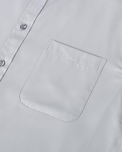 Miniatura 44 de Alimens & Gentle - Camisas de vestir con bolsillo y manga corta, de color liso y sin arrugas, estilo casual con botones, para hombres