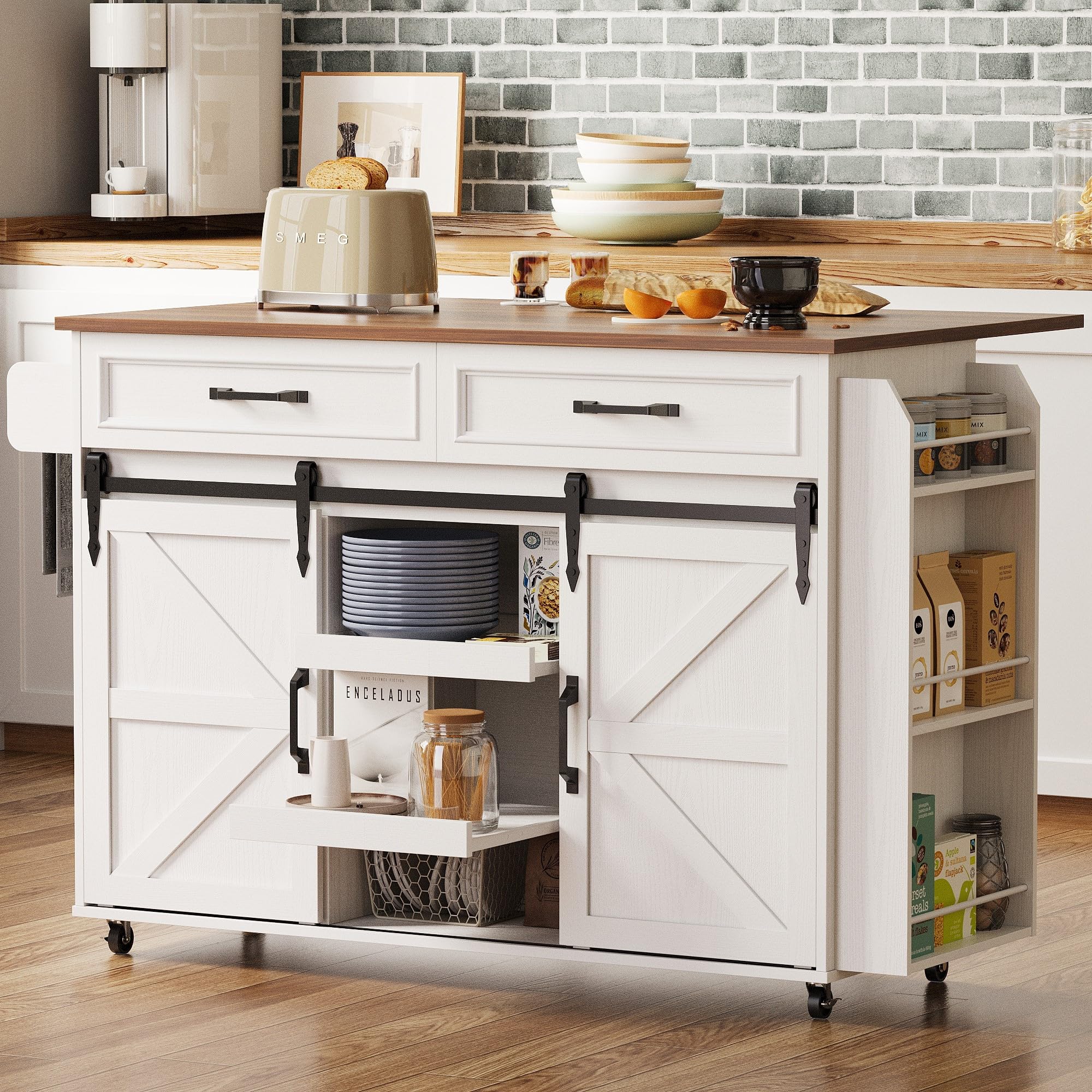 IRONCK Kitchen Island with Storage, White