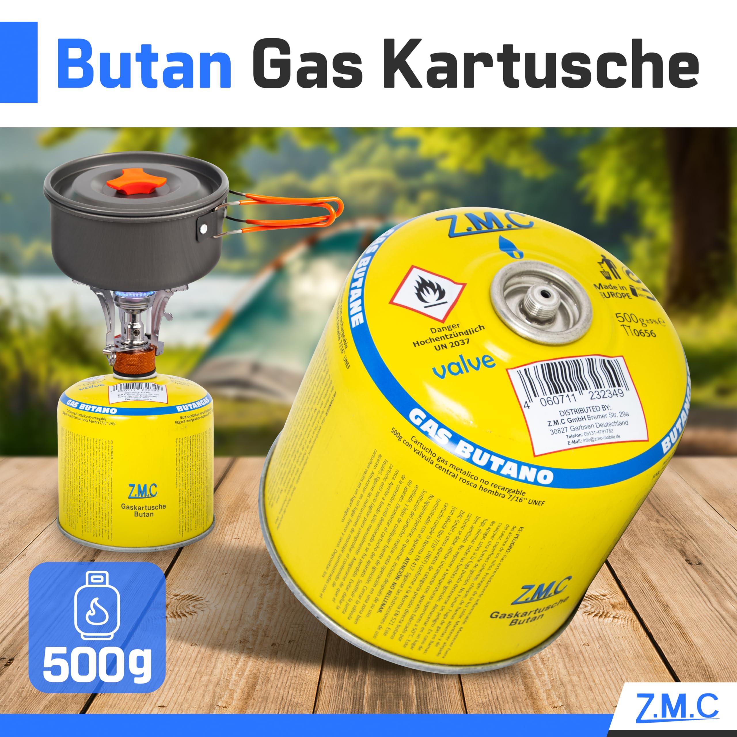 Z.M.C 5 cartucce di gas butano da 500 g, gas propano/butano 990 ml, cartuccia gas EN417, attacco filettato europeo, cartuccia a vite per bruciatori di erbacce, bomboletta di gas universale con valvola