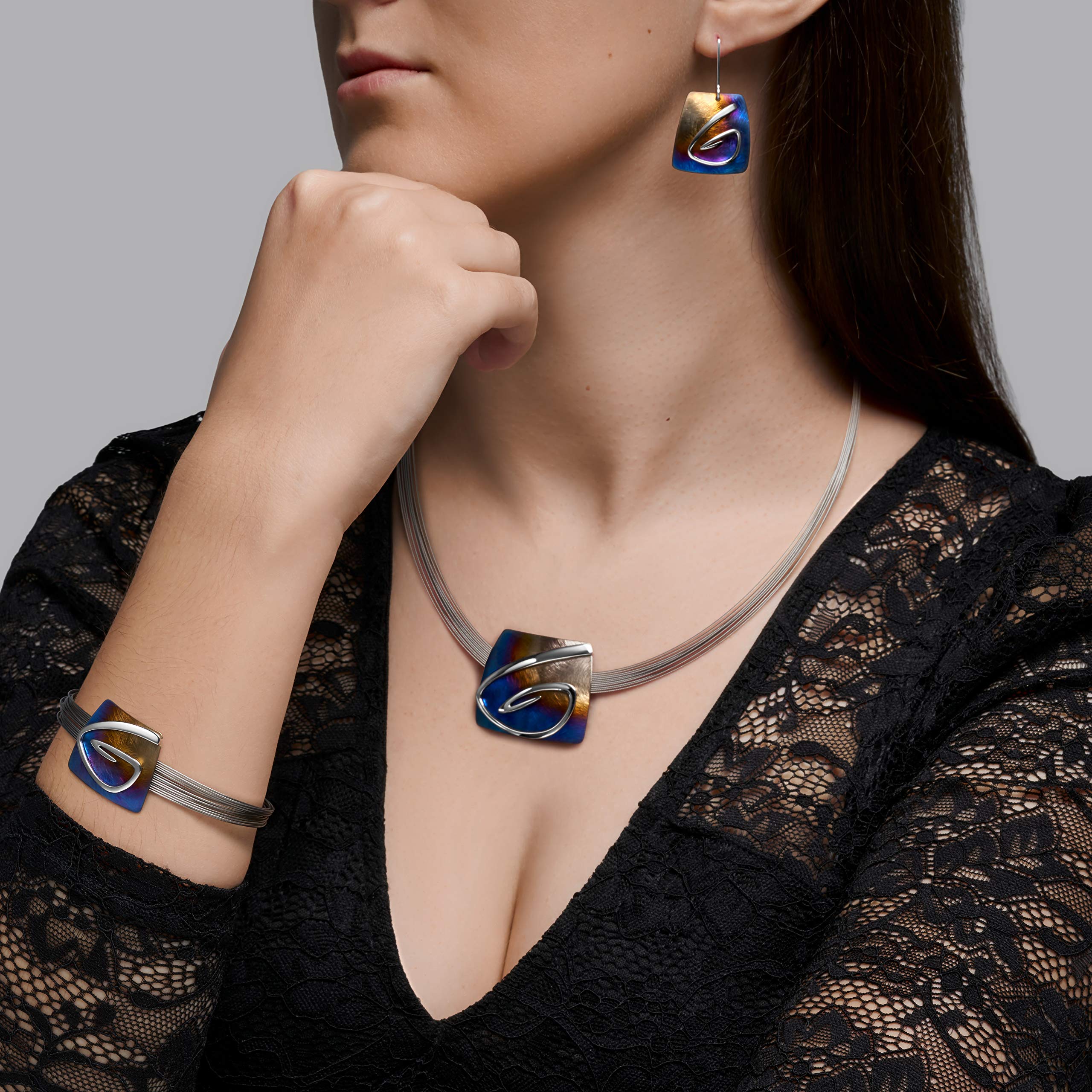 Pulsera De Plata 925 Rodinada Con Colgante Multicolor De Aleación