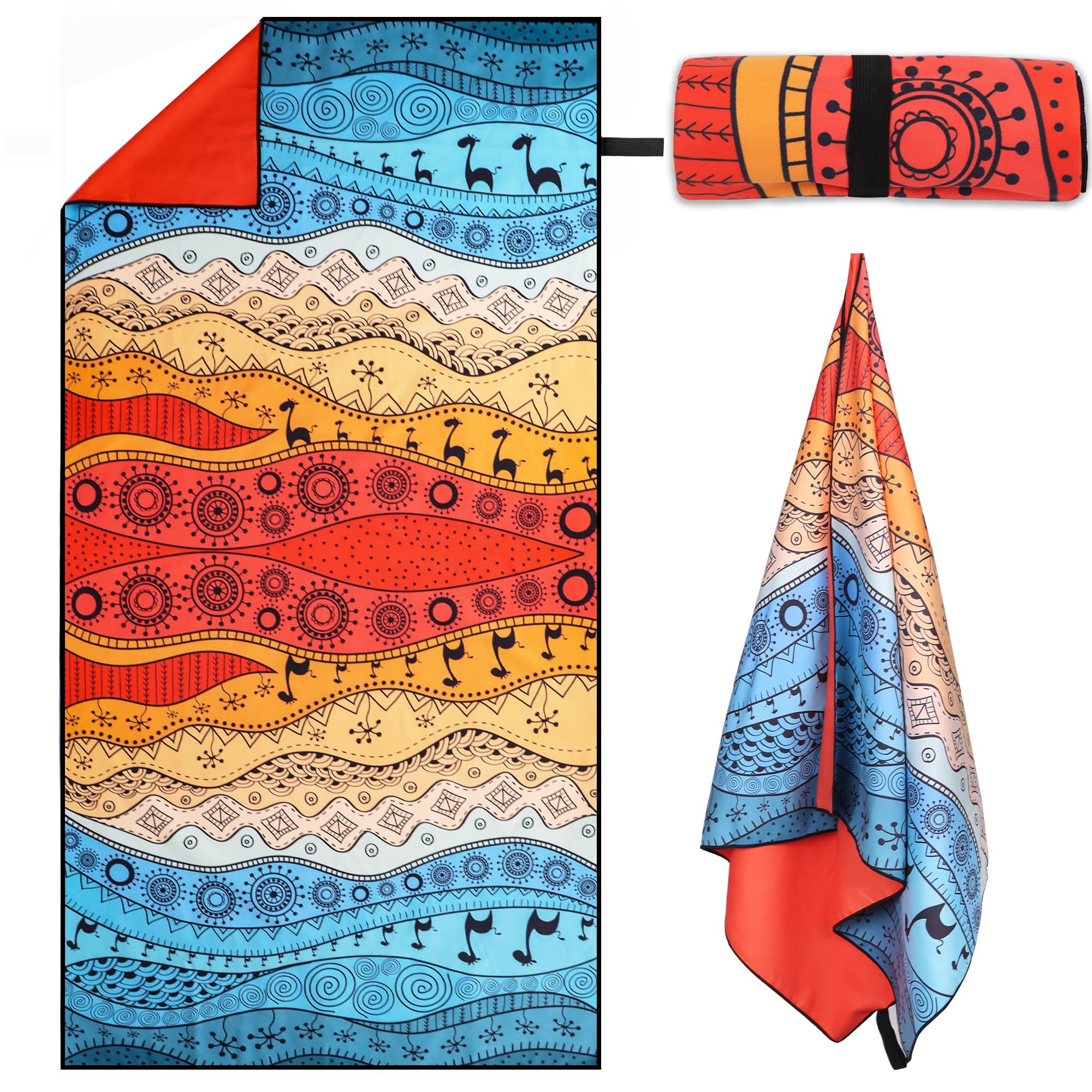 Niuoppy Beach Towel for Adults, 160x80cm Lightweight Beach Towels, Quick Dry Microfibre Beach Towels for Travel, Swimming, Gym, Travel Towel, Beach Towels for Adults, Kids (Desert Camel（Red）)