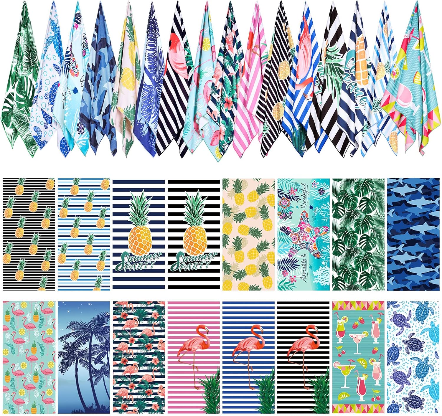 Redbaker 16 Packs 59 x 28 inches Oversized Beach Towel Bulk Extra Large Pool Towels Set Microfiber Quick Dry Swim Towel Blanket for Women Men Adult Bath Travel (Bright Colors,Mixed Style)