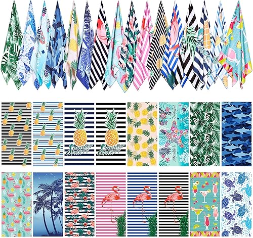 Redbaker Paquete de 16 toallas de playa de microfibra de gran tamaño para adultos, toallas de playa de secado rápido, absorbentes, toallas de