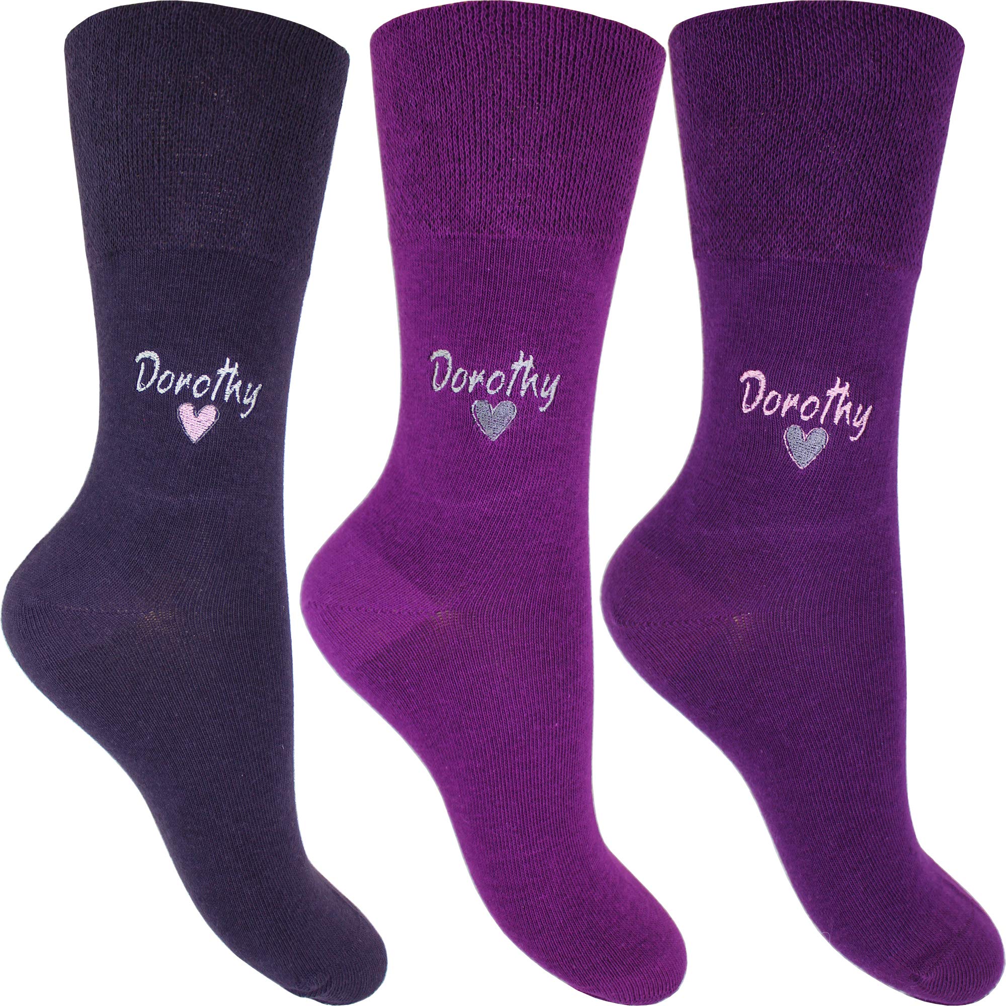 Teddyts Women's Purple Personalised Heart Gentle Grip Socks (3 Pair Pack)