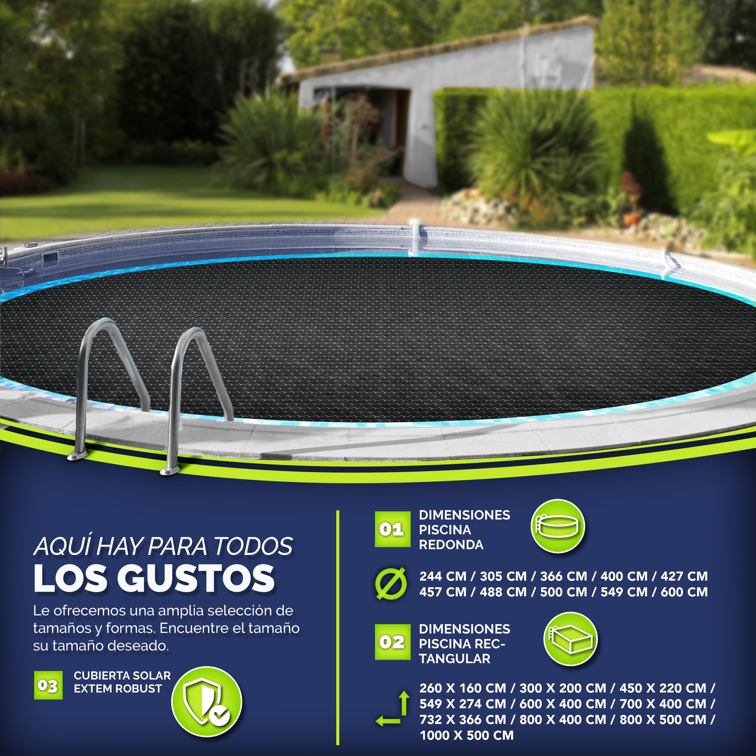 tillvex Cobertor Solar para Piscinas Rectangular 800x500 cm | Espesor de la lámina Solar 120 µm | La Cubierta Solar se Puede Cortar a Medida | Calefacción de la Piscina para el Calentamiento del Agua