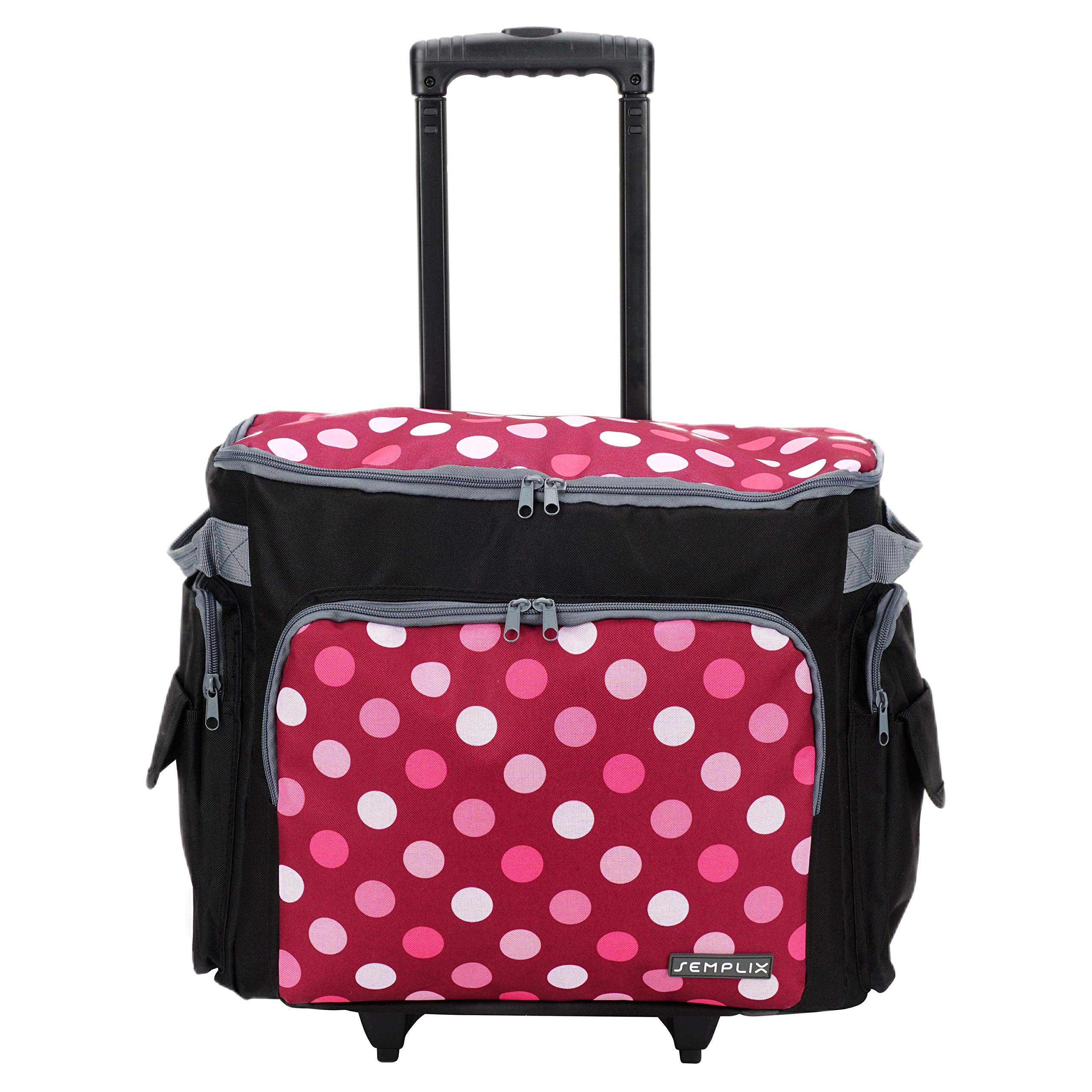 SEMPLIX Wózek na maszynę do szycia, 50 x 43 x 32 cm, do wszystkich powszechnie stosowanych domowych maszyn do szycia, walizka na maszynę do szycia do wygodnego transportu i bezpiecznego przechowywania jagodowo-różowy