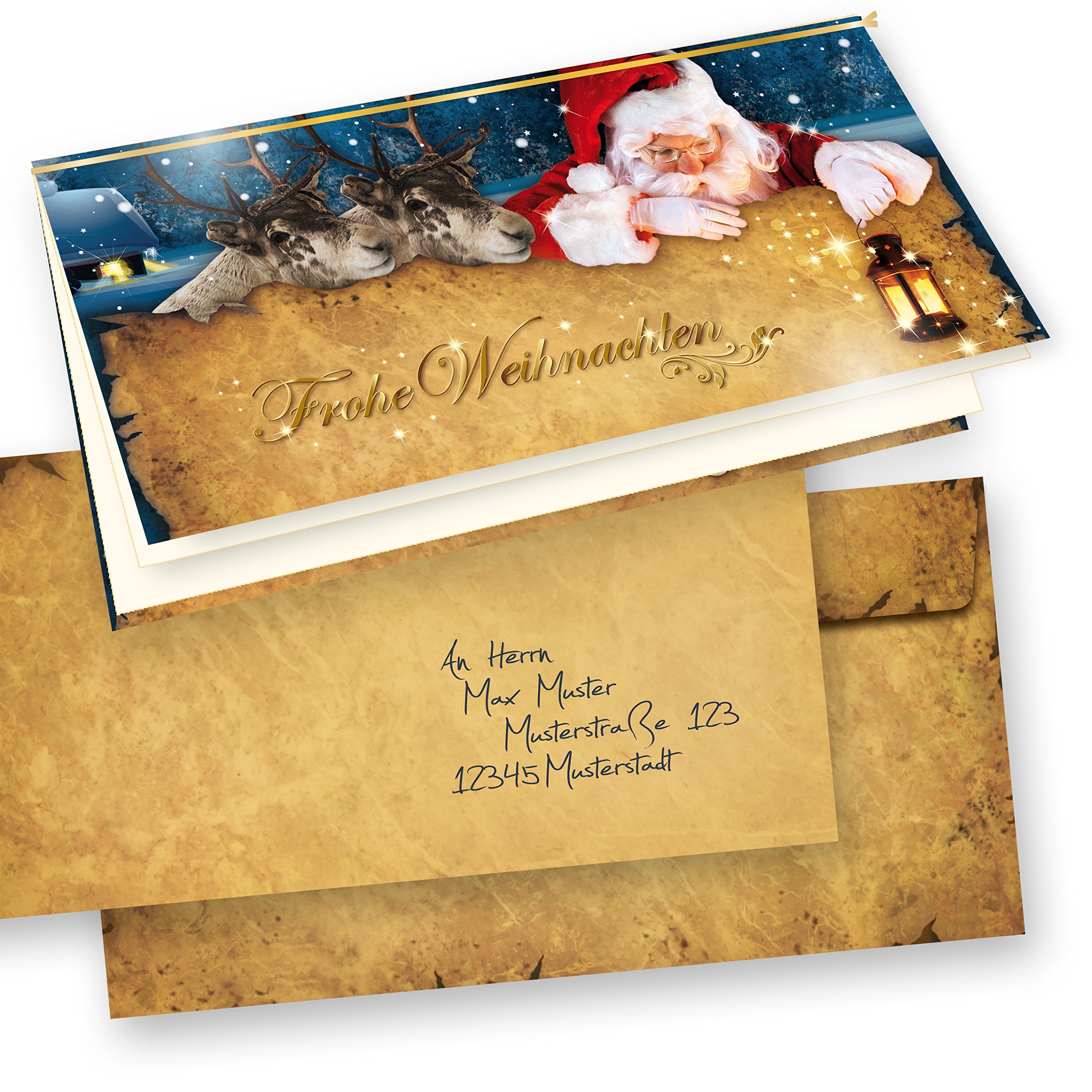 tatmotive Nordpol Express Weihnachtskarten Set (100 Sets) mit Umschlag und mit Einlegeblätter Einleger zum bedrucken