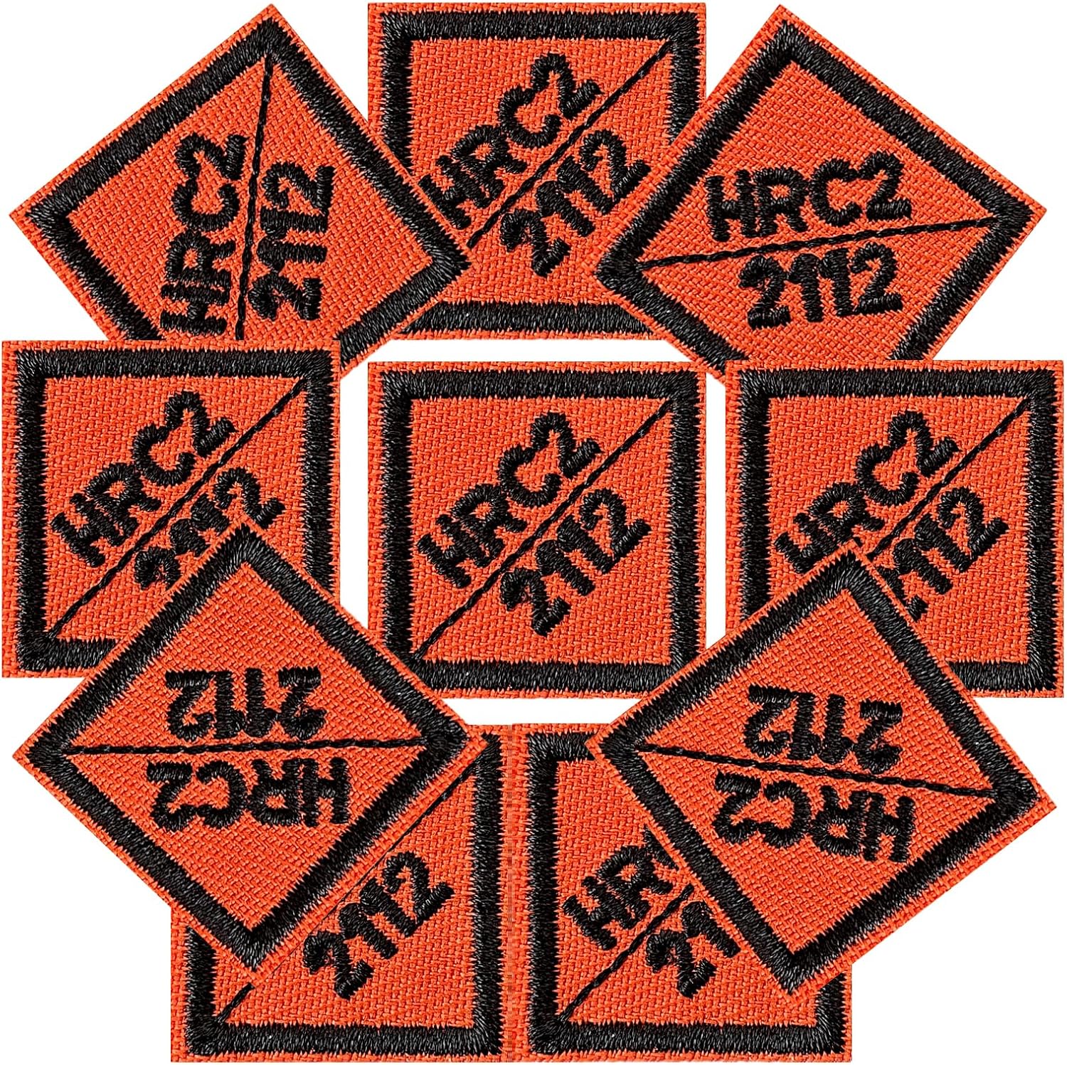 HRC2 Patches for Clothing – 10 Pack Orange Embroidered Iron-On or Sew-On Badges for Jackets, Jeans, Hats, Backpacks (1"x1")