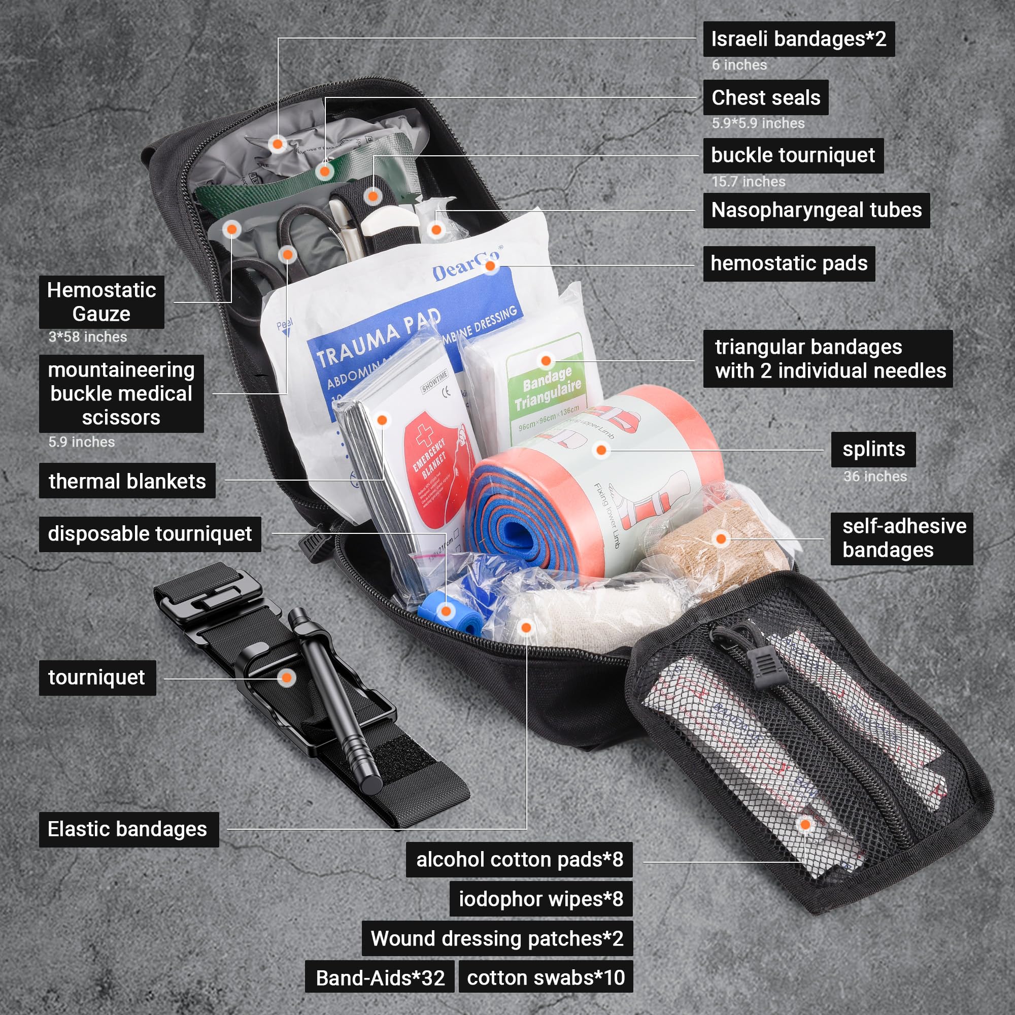 IFAK Trauma Kit with Tourniquet, Israeli-Style Bandage, Splint, Tactical First Aid Kit for Workplace, Office, Vehicle, Construction & Outdoor Emergency Preparedness (78 Pack) — Amazon image 6
