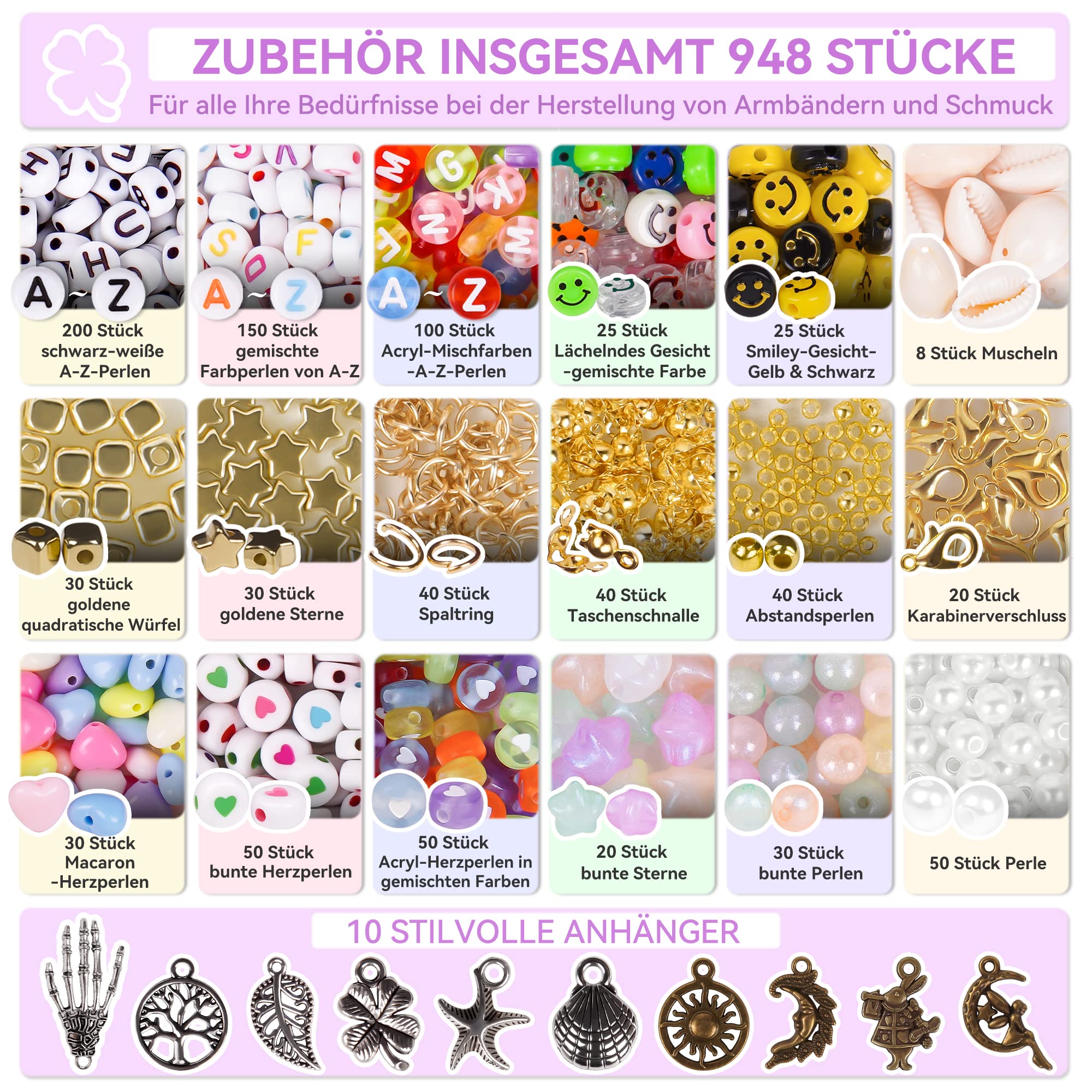 520 Bunte Glasperlen Set - 8mm Bastelperlen Mit Zubehör Für Armbänder Und Schmuck