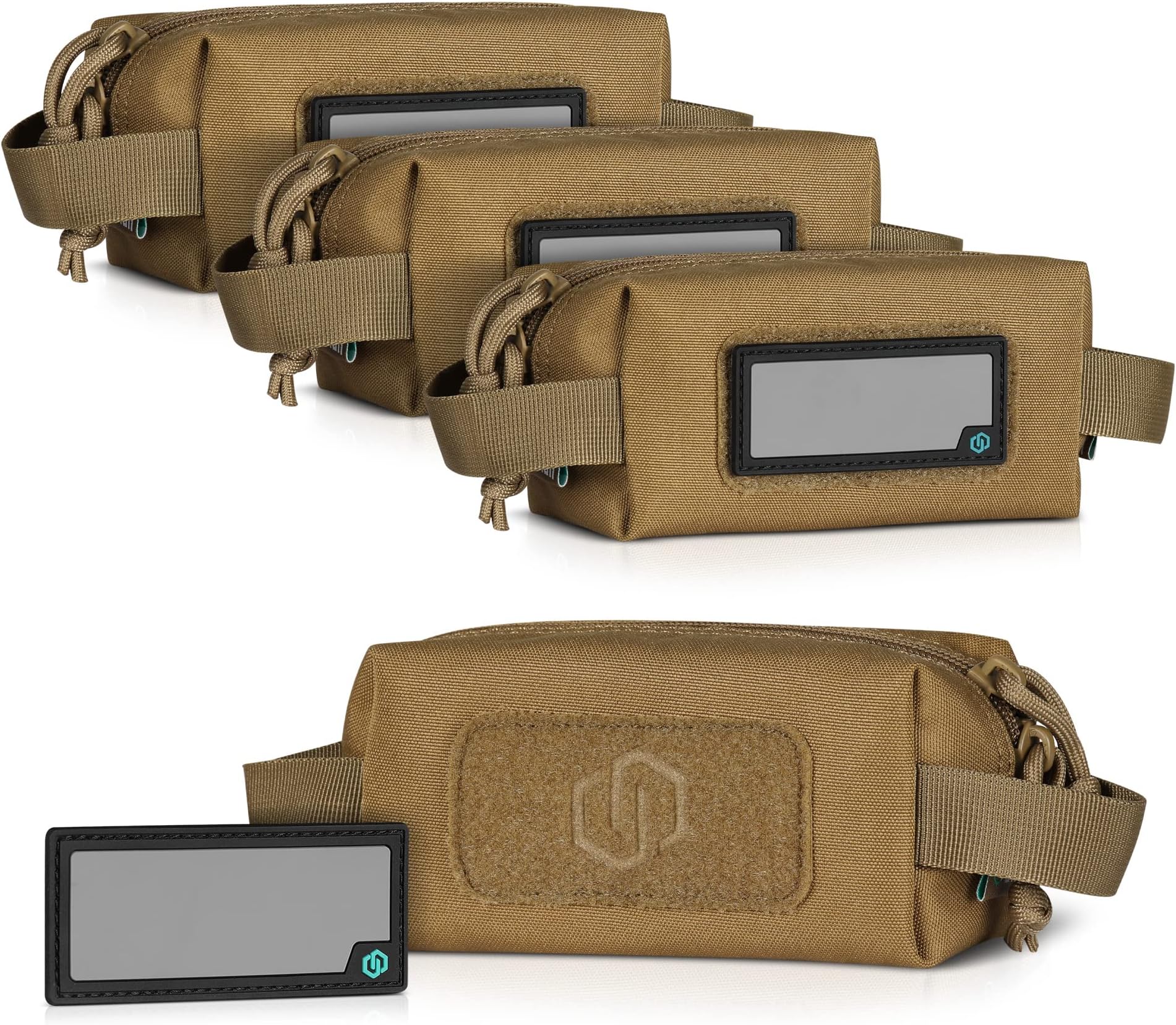 Savior Equipment Loose Sacs Mini 4-Pack Tactical Ammo Pouch Firearm Ammunition Carrier Bag, ID Patches Included, Tan