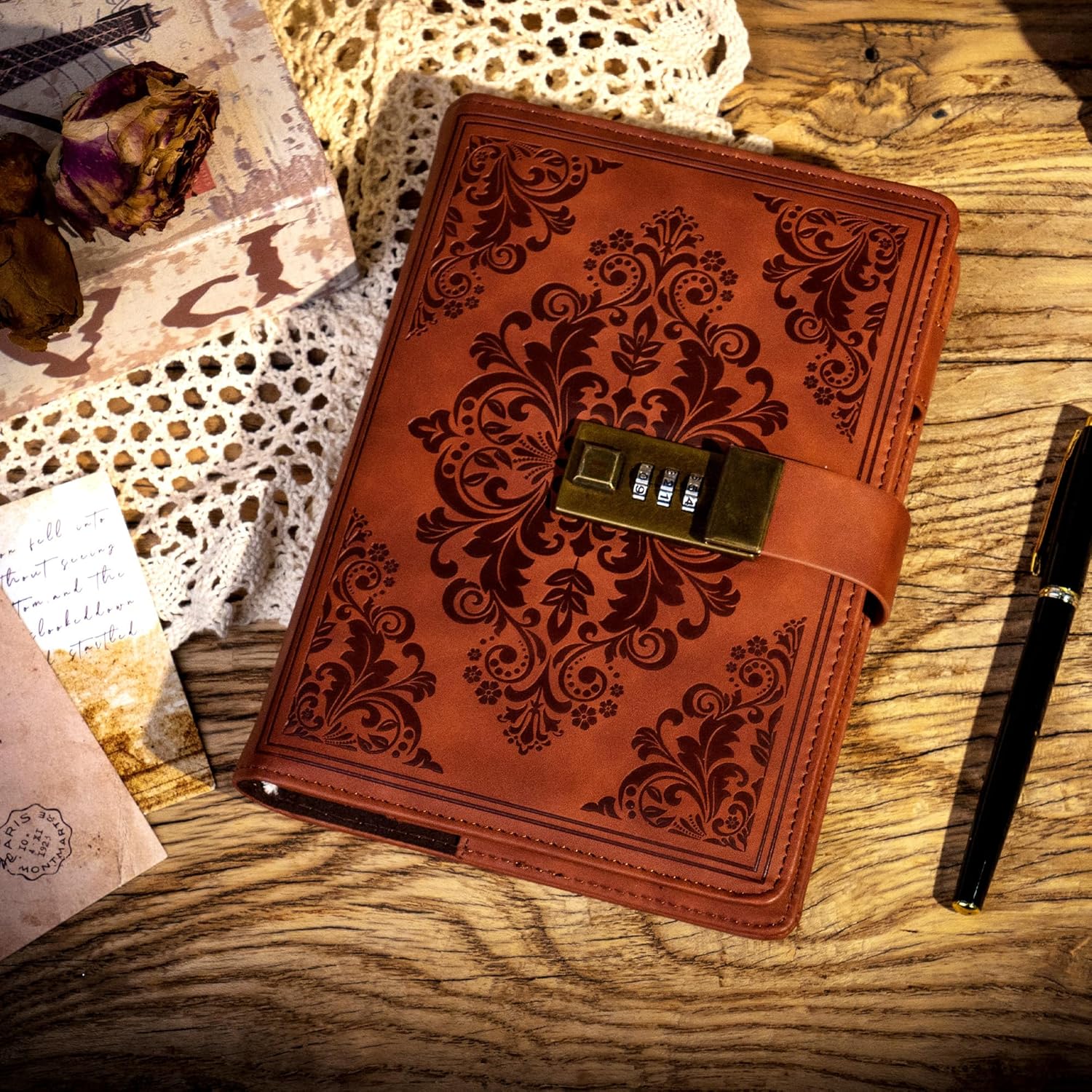 CAGIE Diary with Lock for Women Men 224 Pages Vintage Leather Journal with Lock Refillable Personal Secret Locking Journal with Gift Box, 5.3'' x 7.8'' (Brown) - Image 4