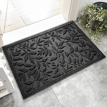 Black Leaves Outdoor Indoor Entrance Doormats, Absorbent Durable Heavy Duty Welcome Front Door Mat,Thick Natural Rubber Back,Easy Clean Entryway Mat 17x30 Inch, Low Profile