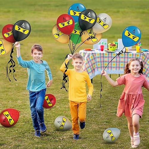 Miniatura 5 de Globos de cumpleaños de superhéroe ninja de 12 pulgadas, 30 unidades, todos los colores de globos ninja, juegos de látex de alta calidad,