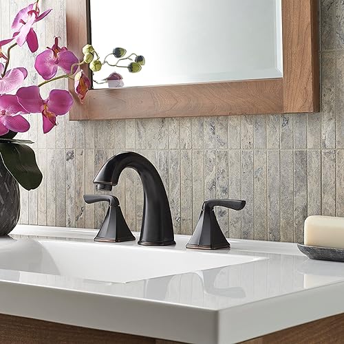 Miniatura 2 de Pfister Selia LF049SLYY - Grifo para lavabo de baño, 8 pulgadas de ancho, 2 asas, 3 agujeros, acabado de bronce toscano, LF049SLYY