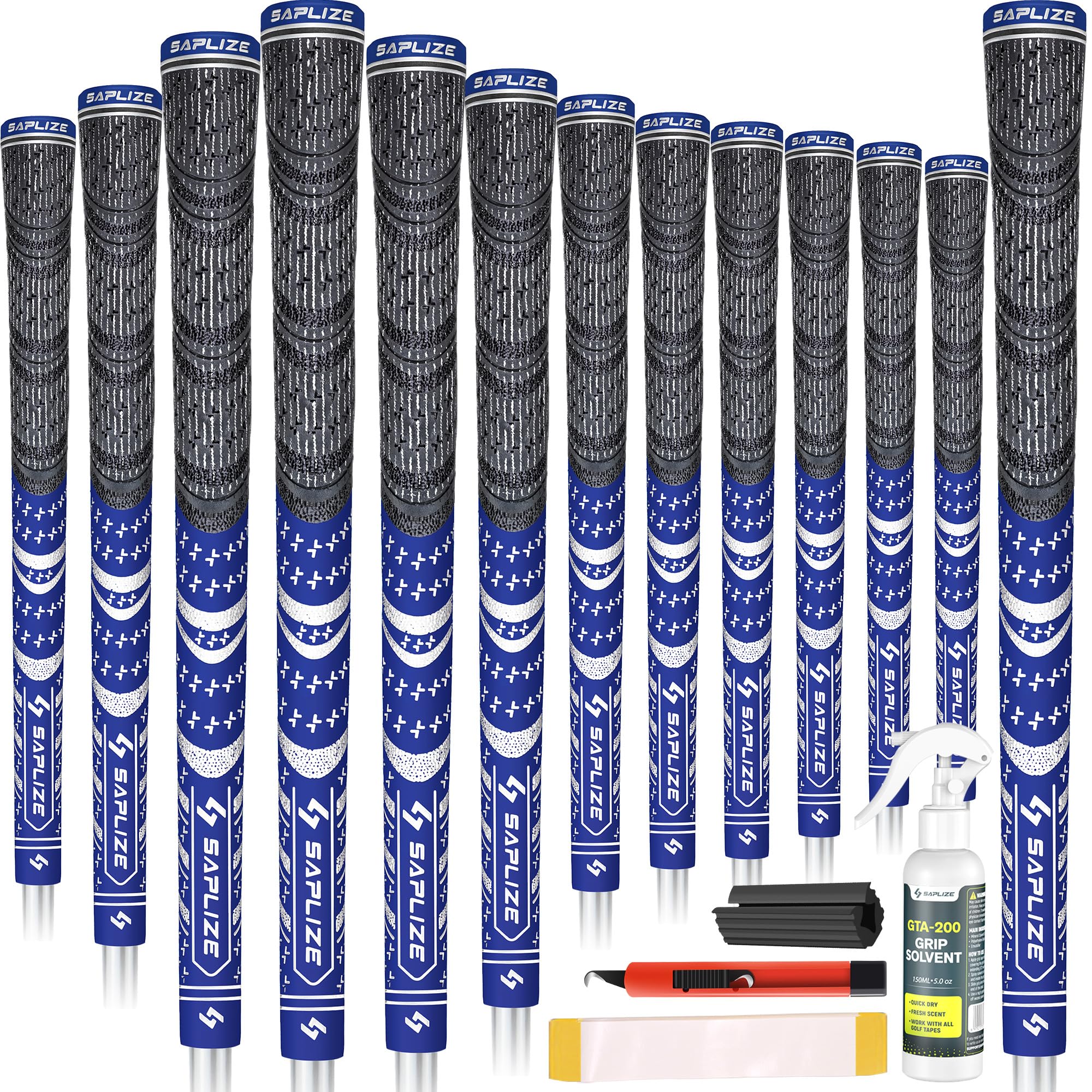 Manopole da golf 13 pezzi con kit di rigonfiamento completo, di medie dimensioni, impugnature ibride per mazze da golf, blu